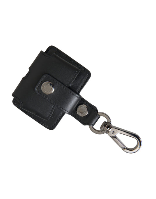 Dolce & Gabbana Black Plain Leather Silver Metal Airpods Case Curated Luxury Accessories by Orvyn