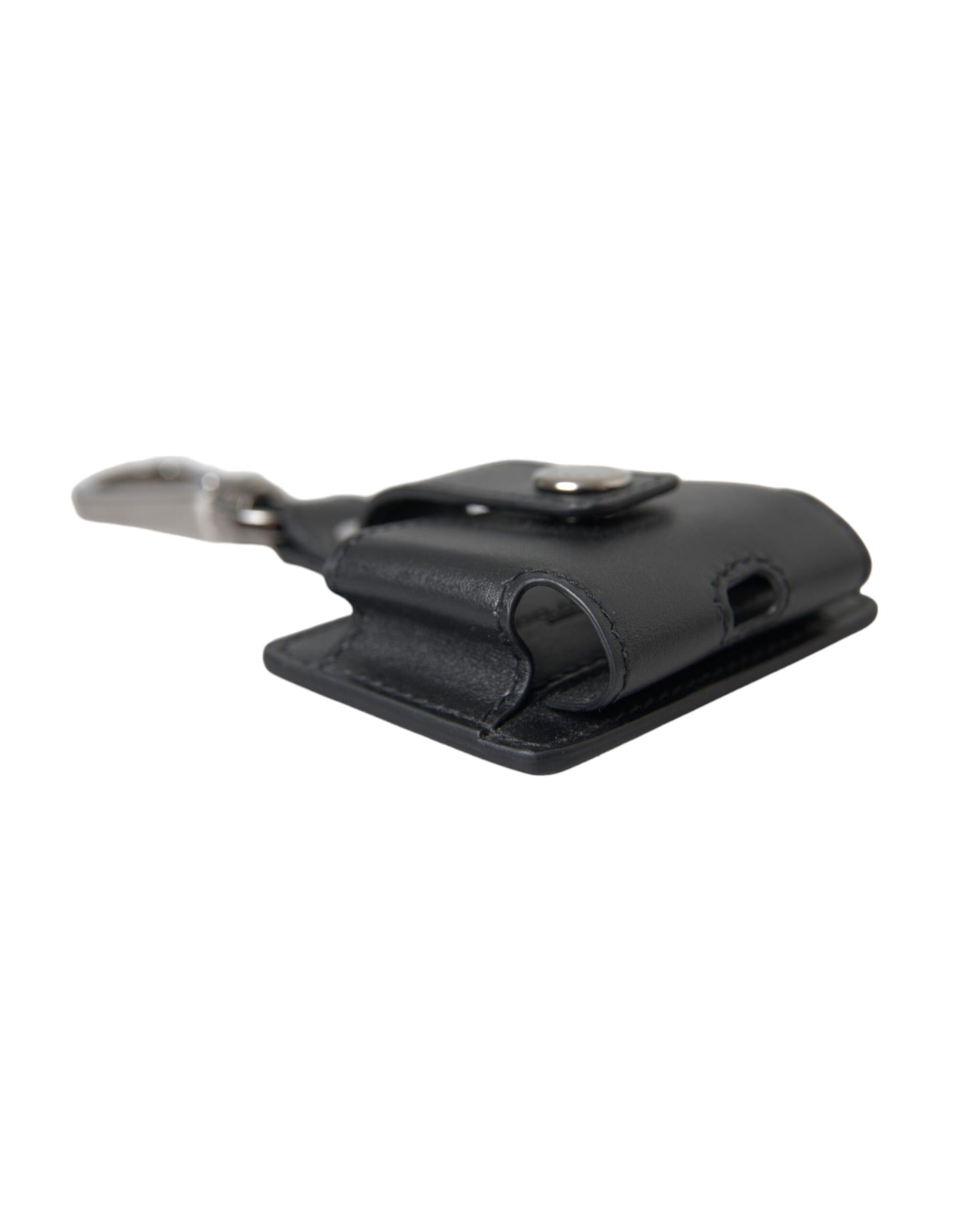 Dolce & Gabbana Black Plain Leather Silver Metal Airpods Case Curated Luxury Accessories by Orvyn