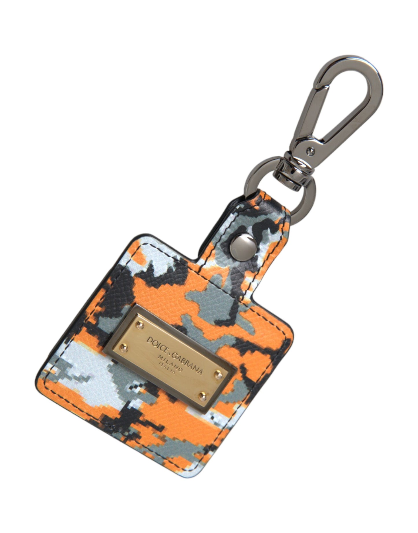 Dolce & Gabbana Multicolor Camouflage Print Leather Logo Metal Airpods Case Curated Luxury Accessories by Orvyn