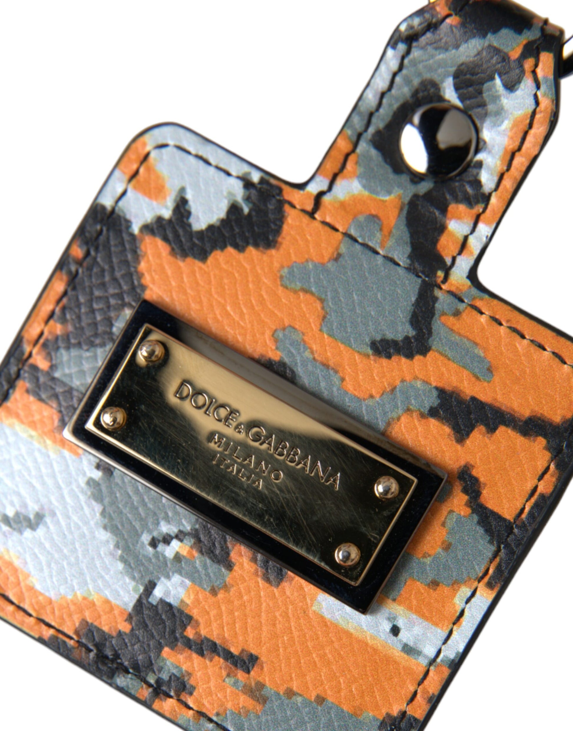 Dolce & Gabbana Multicolor Camouflage Print Leather Logo Metal Airpods Case Curated Luxury Accessories by Orvyn
