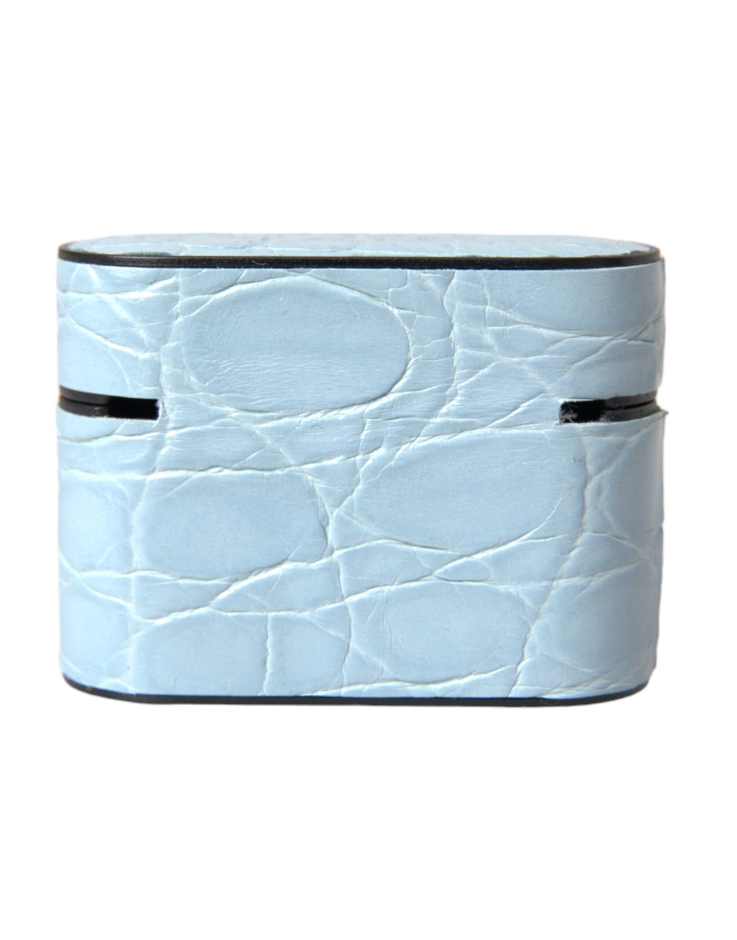 Dolce & Gabbana Light Blue Leather Metal Logo Plaque Airpods Case Curated Luxury Accessories by Orvyn