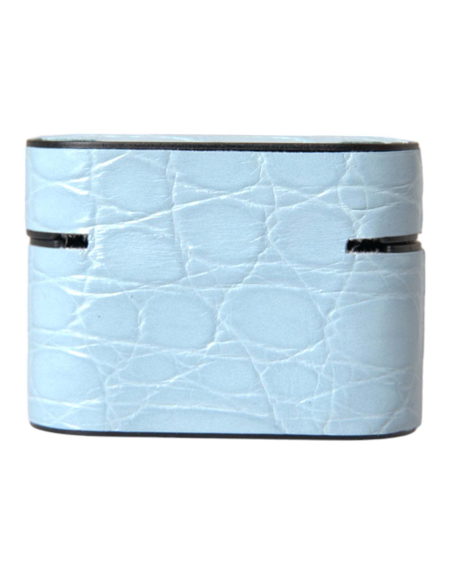 Dolce & Gabbana Light Blue Leather Metal Logo Plaque Airpods Case Curated Luxury Accessories by Orvyn