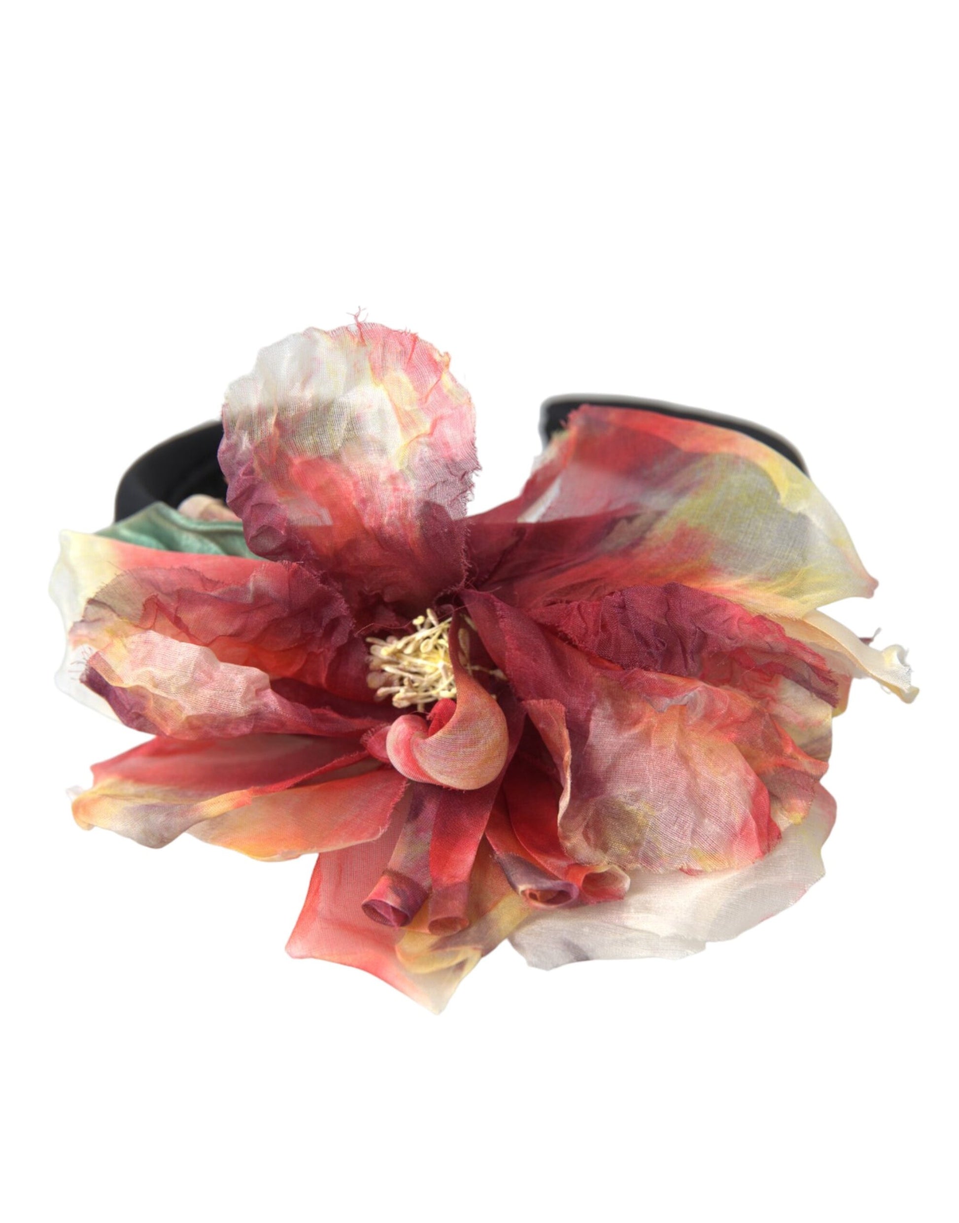 Dolce & Gabbana Rose Pink Silk Floral Black Tiara Women Hairband Diadem Curated Luxury Accessories by Orvyn