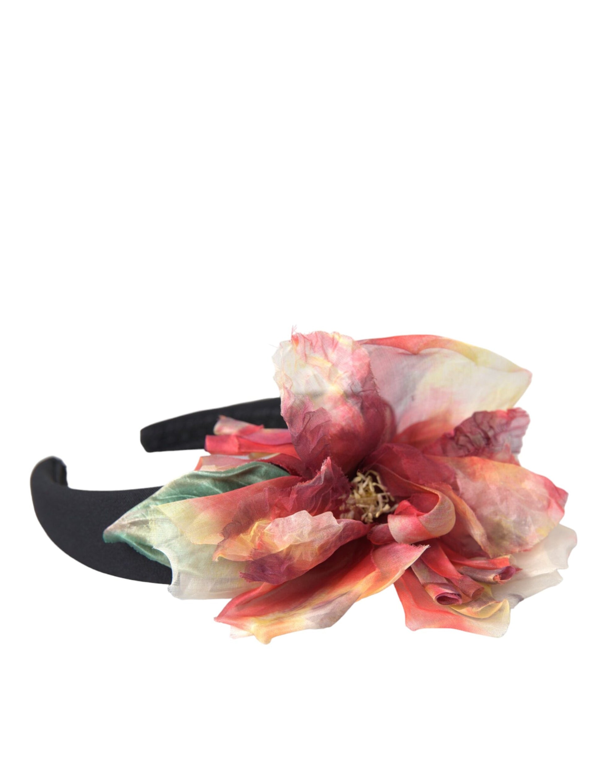 Dolce & Gabbana Rose Pink Silk Floral Black Tiara Women Hairband Diadem Curated Luxury Accessories by Orvyn