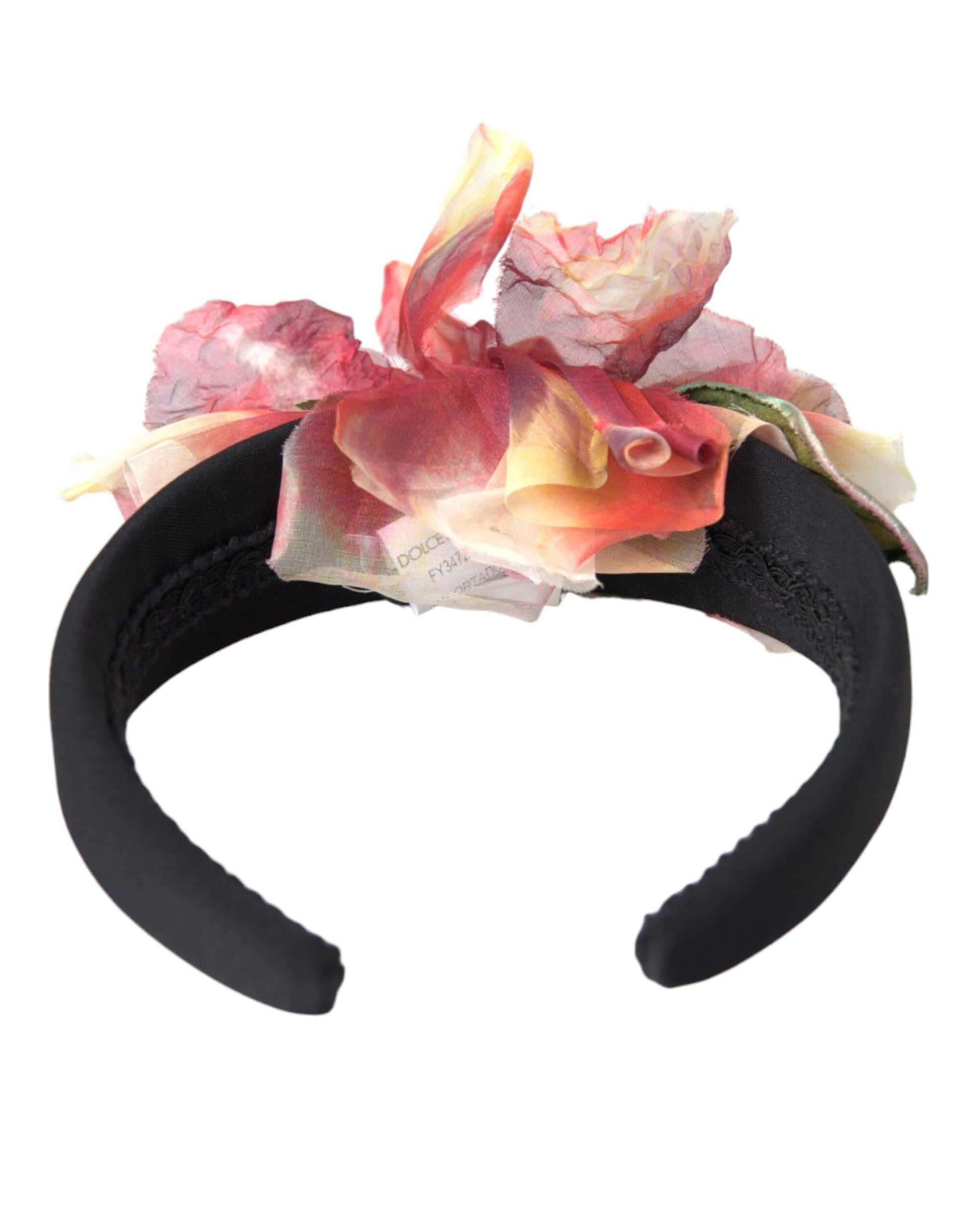 Dolce & Gabbana Rose Pink Silk Floral Black Tiara Women Hairband Diadem Curated Luxury Accessories by Orvyn