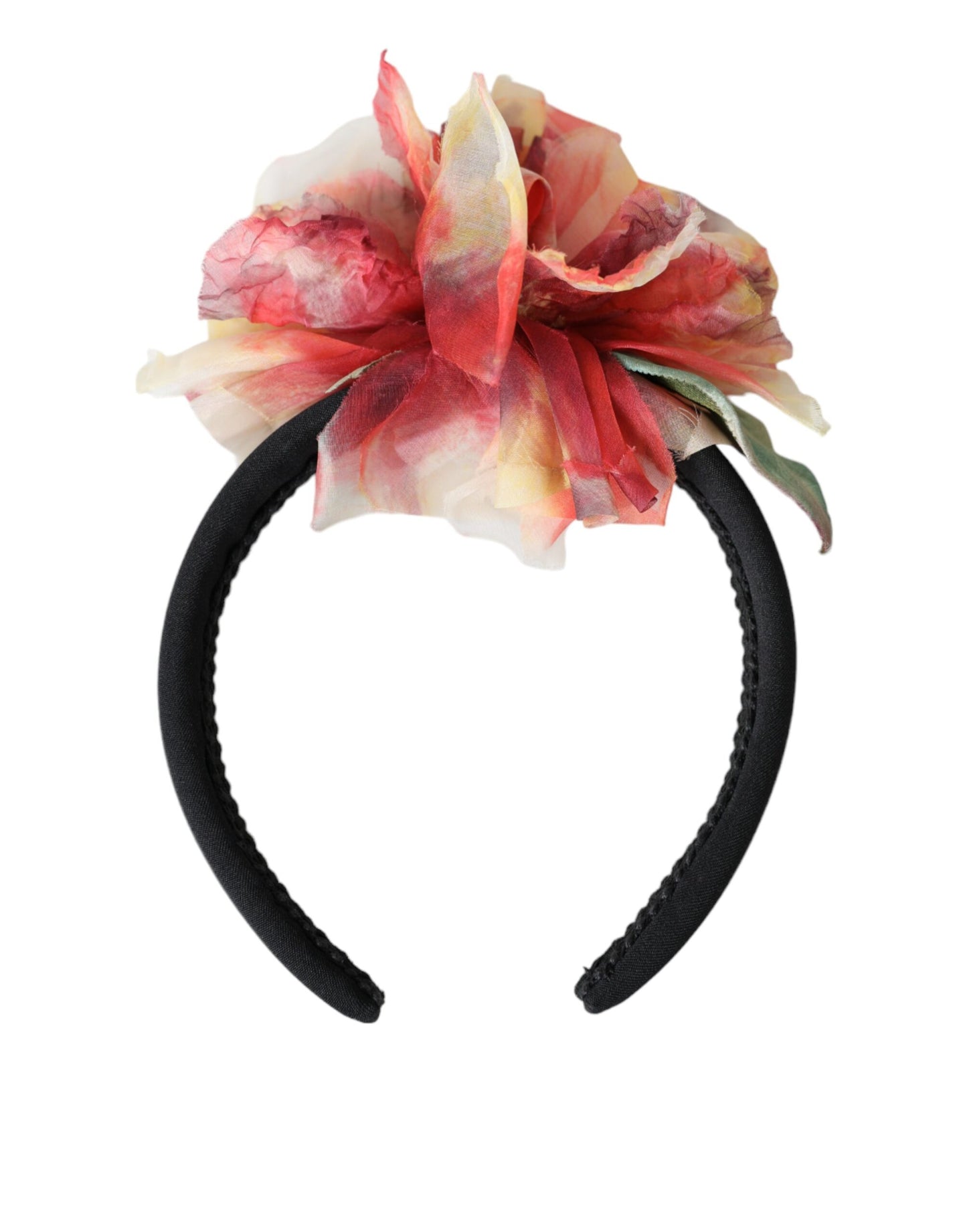 Dolce & Gabbana Rose Pink Silk Floral Black Tiara Women Hairband Diadem Curated Luxury Accessories by Orvyn
