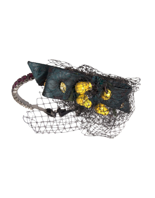 Dolce & Gabbana Black Lemons Sicily Purple Crystal Net Headband Diadem Curated Luxury Accessories by Orvyn