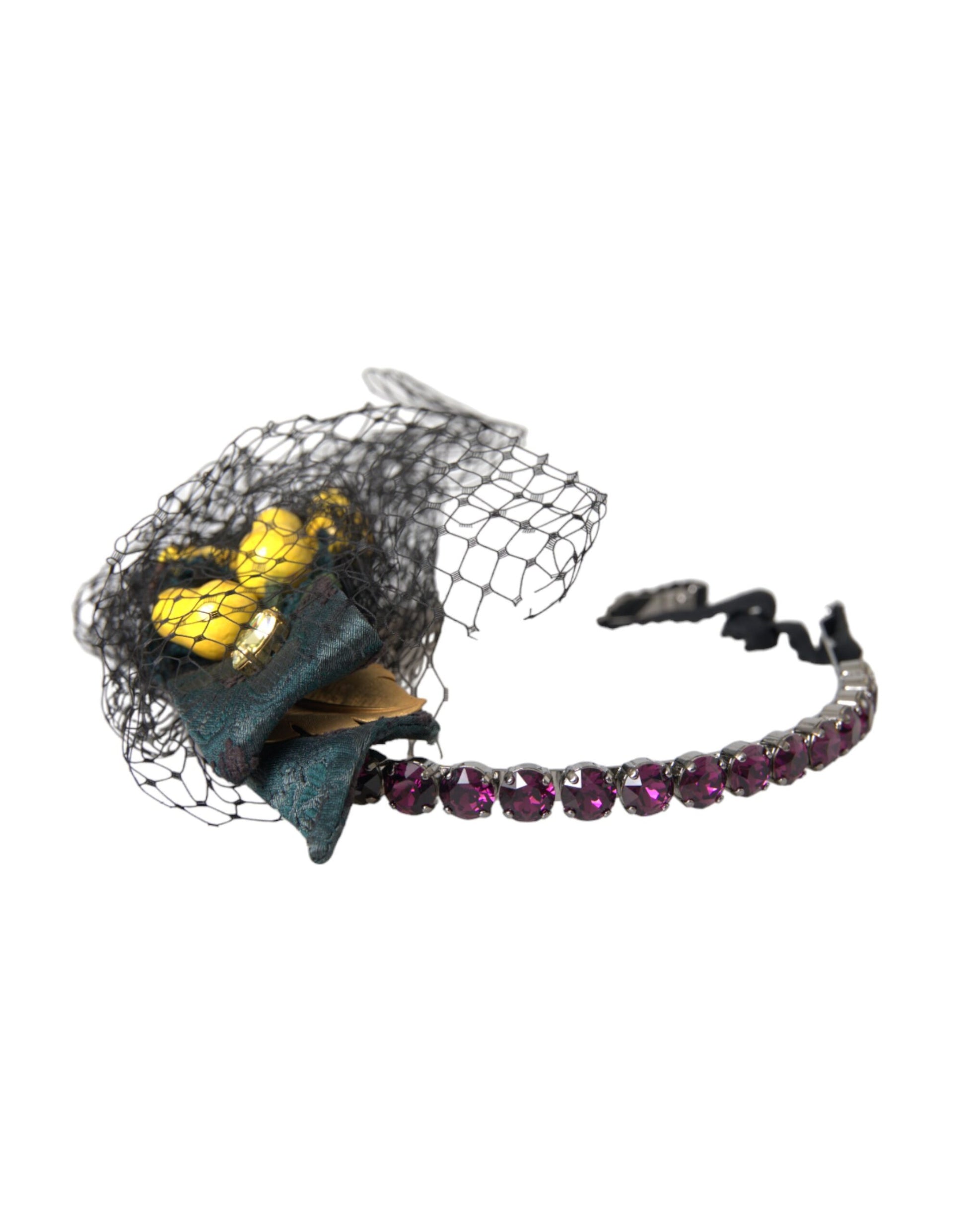 Dolce & Gabbana Black Lemons Sicily Purple Crystal Net Headband Diadem Curated Luxury Accessories by Orvyn