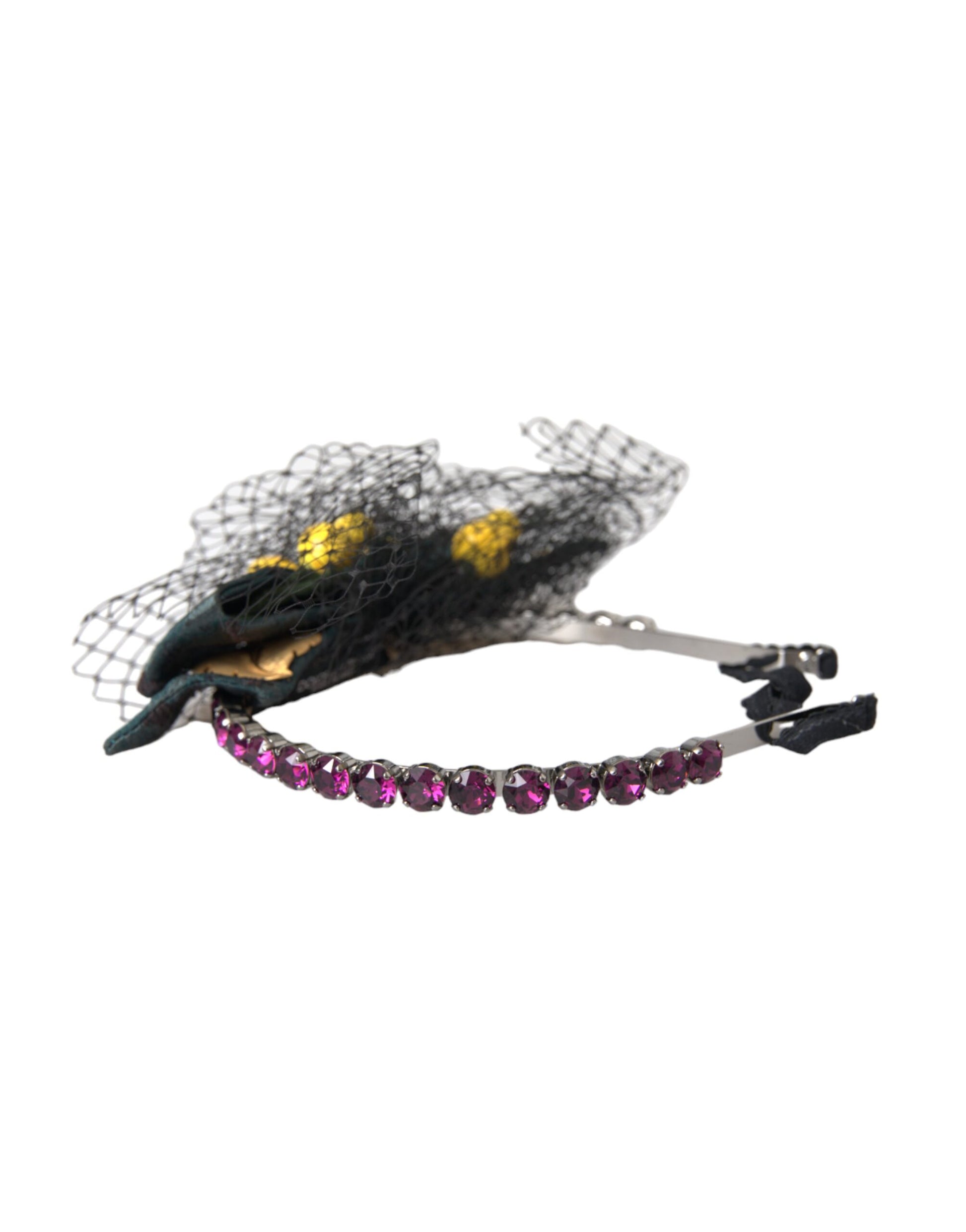 Dolce & Gabbana Black Lemons Sicily Purple Crystal Net Headband Diadem Curated Luxury Accessories by Orvyn