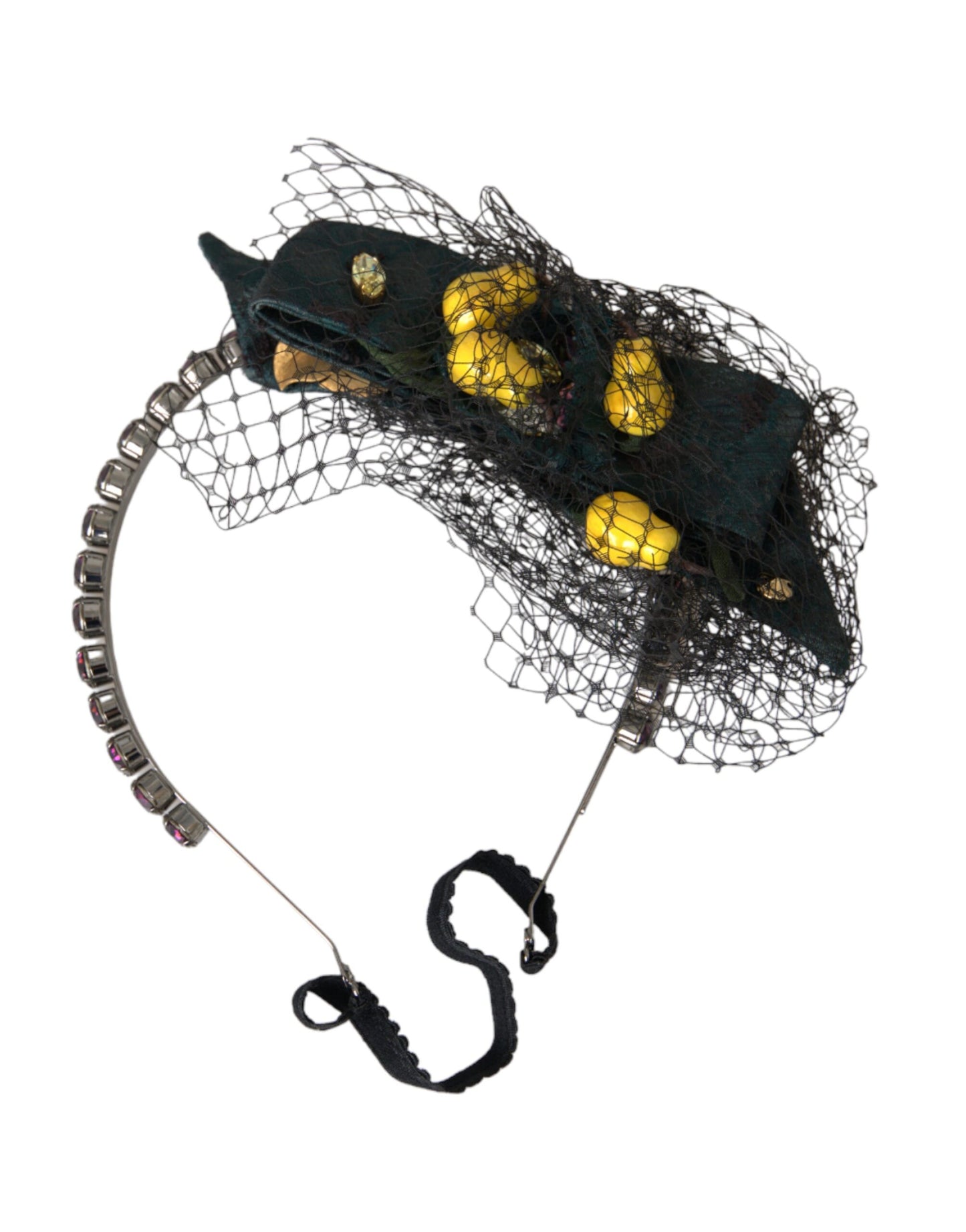 Dolce & Gabbana Black Lemons Sicily Purple Crystal Net Headband Diadem Curated Luxury Accessories by Orvyn