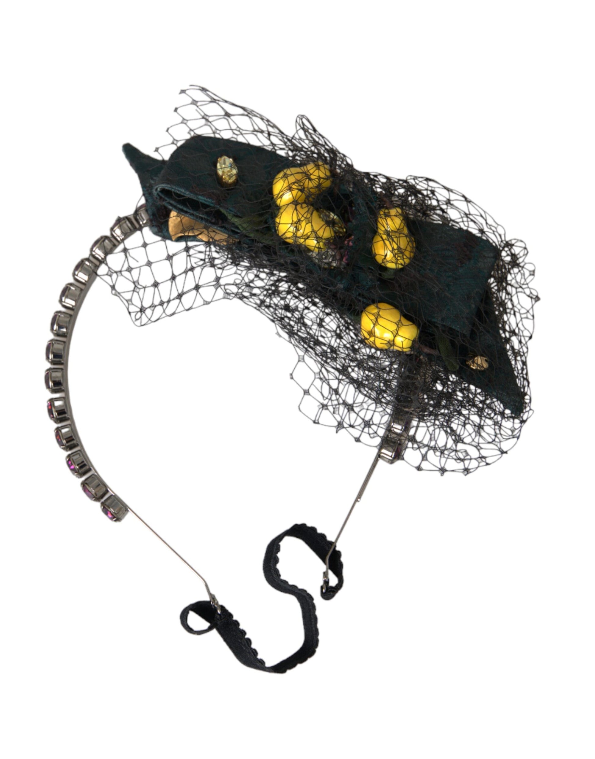Dolce & Gabbana Black Lemons Sicily Purple Crystal Net Headband Diadem Curated Luxury Accessories by Orvyn