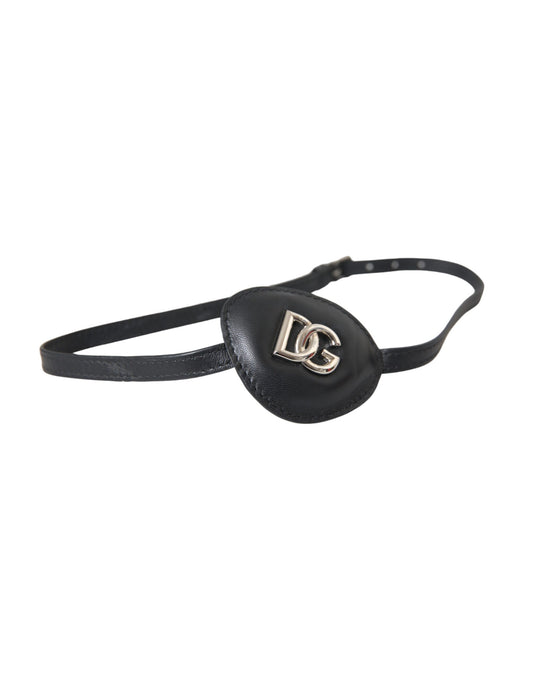 Dolce & Gabbana Black Calfskin Leather Metal DG Logo Eye Patch Curated Luxury Accessories by Orvyn