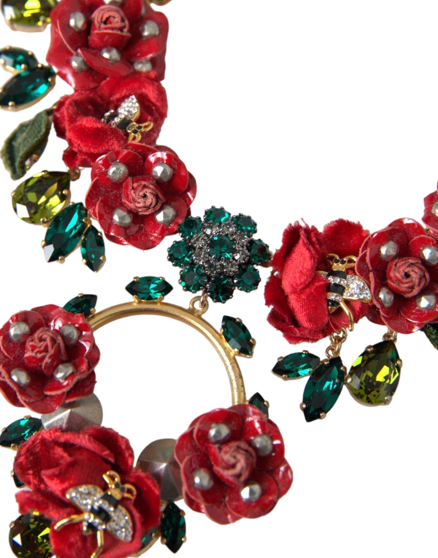 Dolce & Gabbana Gold Brass Link Chain RosePetal Crystal Pendant Necklace Curated Luxury Accessories by Orvyn
