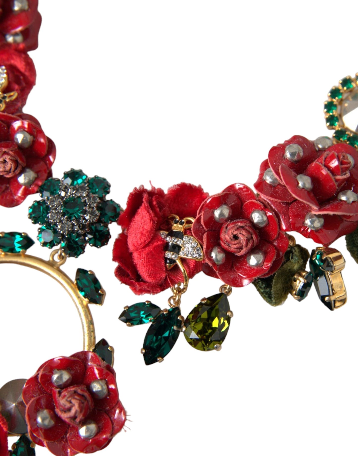 Dolce & Gabbana Gold Brass Link Chain RosePetal Crystal Pendant Necklace Curated Luxury Accessories by Orvyn