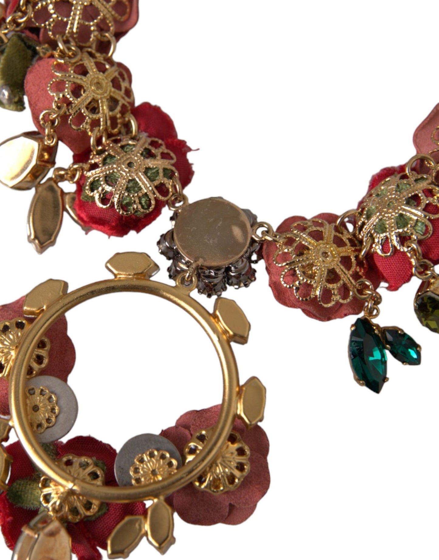 Dolce & Gabbana Gold Brass Link Chain RosePetal Crystal Pendant Necklace Curated Luxury Accessories by Orvyn