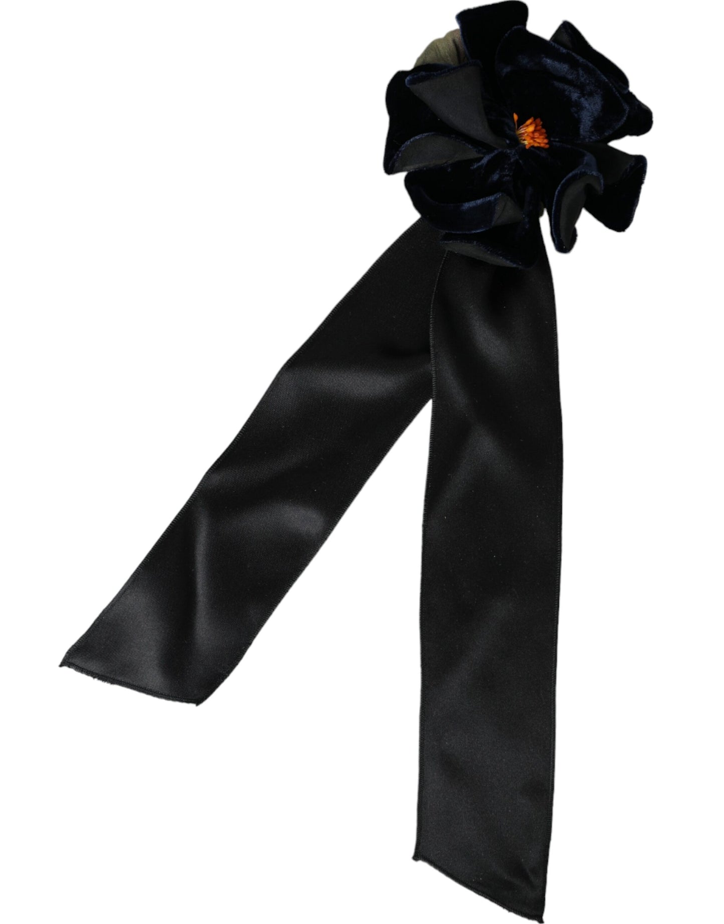 Dolce & Gabbana Black Silk Gold Brass Floral Hair Pin Brooch schwarz