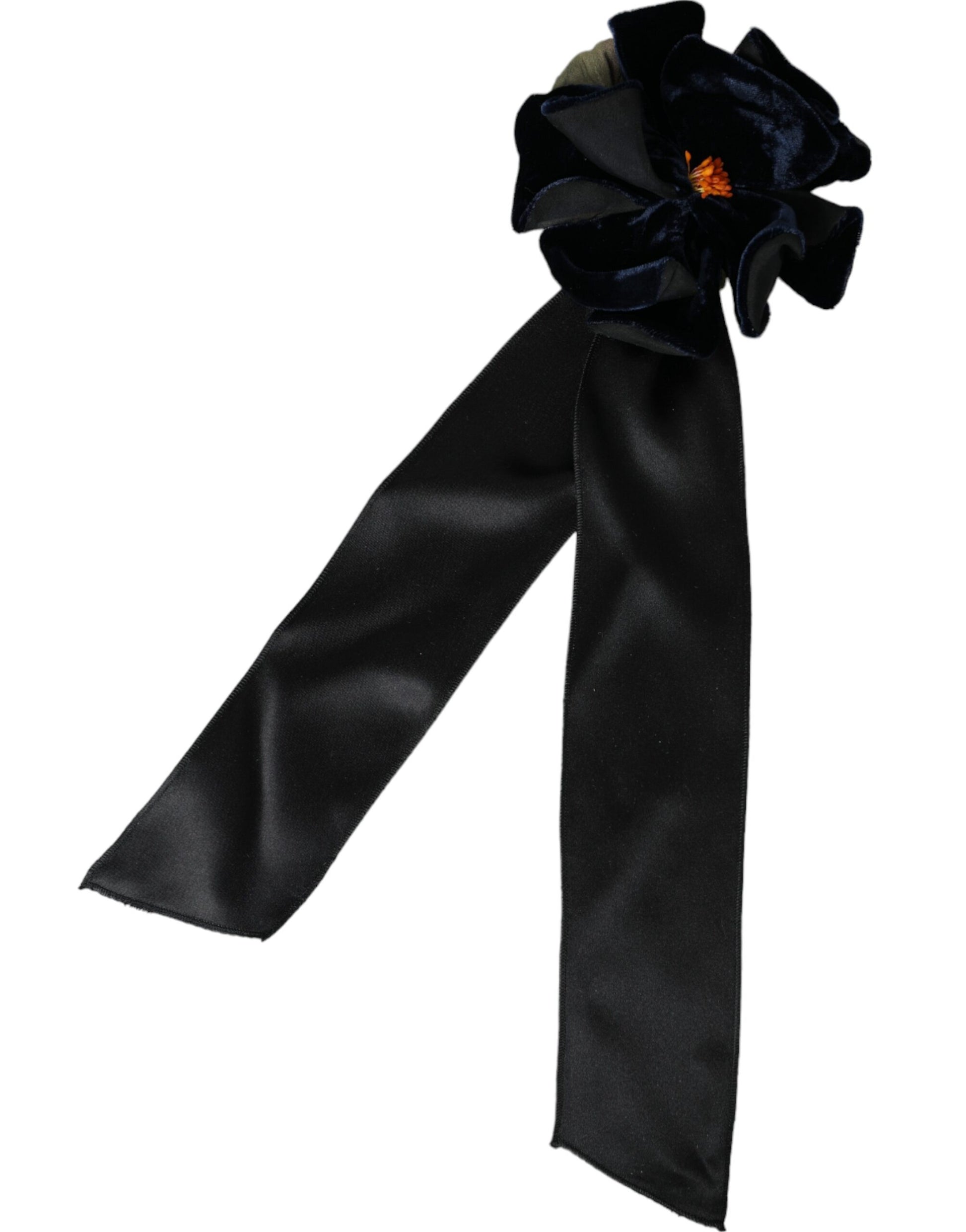 Dolce & Gabbana Black Silk Gold Brass Floral Hair Pin Brooch schwarz