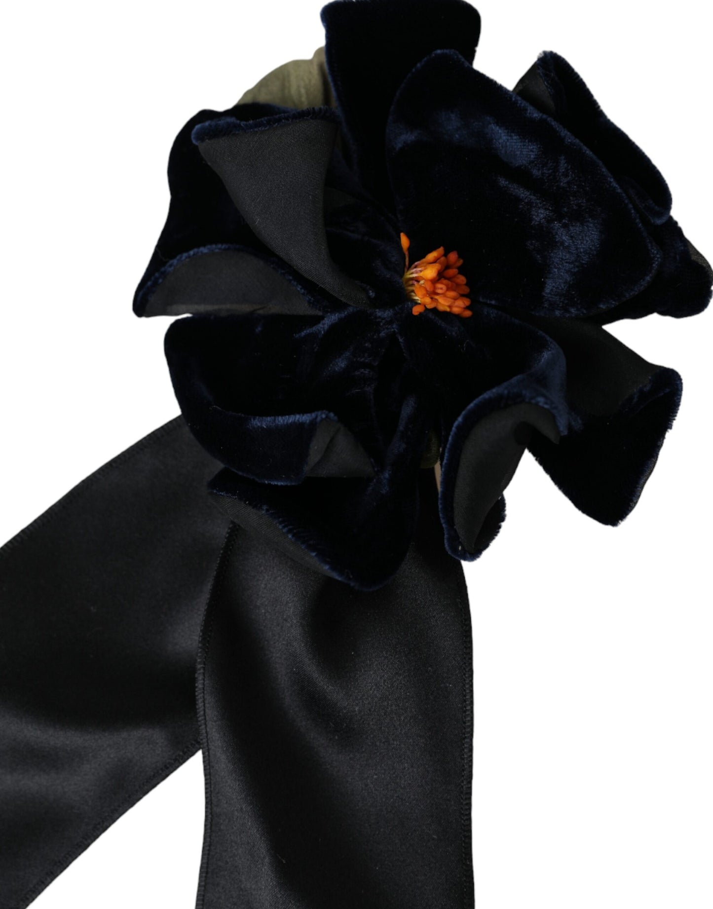 Dolce & Gabbana Black Silk Gold Brass Floral Hair Pin Brooch schwarz