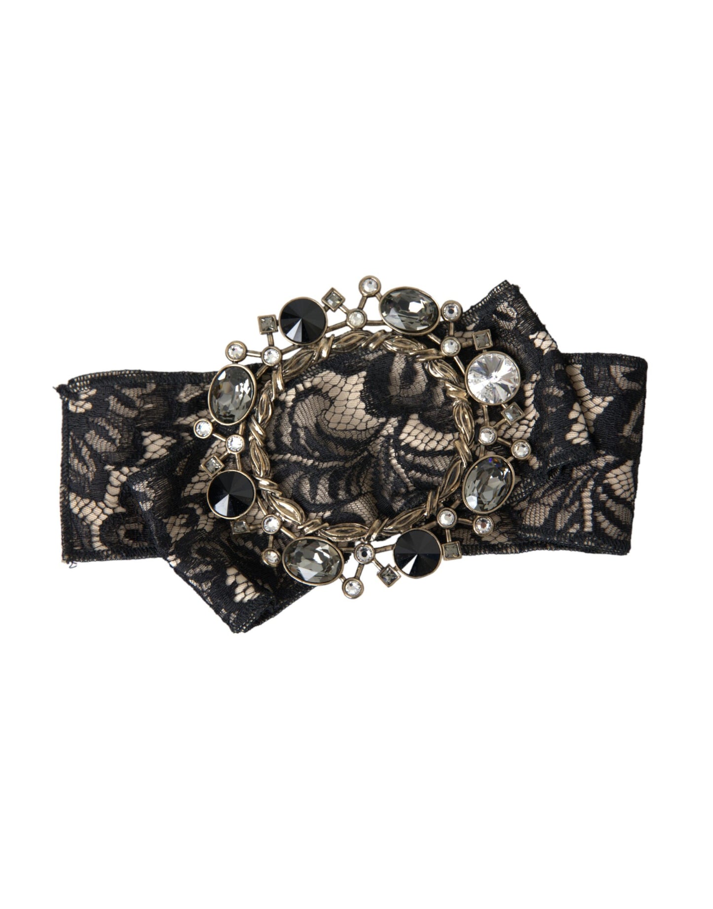 Dolce & Gabbana Black Lace Crystal Handmade Brooch Hair Pin Curated Luxury Accessories by Orvyn