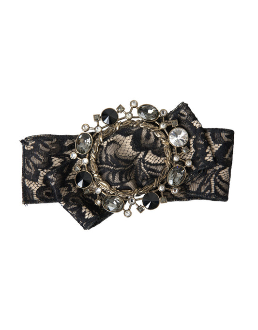 Dolce & Gabbana Black Lace Crystal Handmade Brooch Hair Pin Curated Luxury Accessories by Orvyn