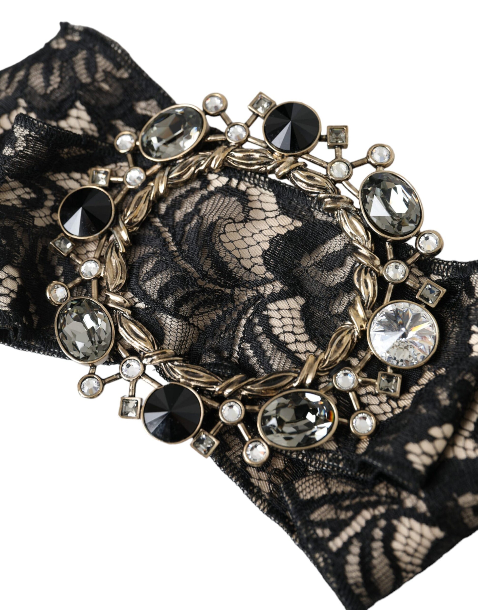 Dolce & Gabbana Black Lace Crystal Handmade Brooch Hair Pin Curated Luxury Accessories by Orvyn
