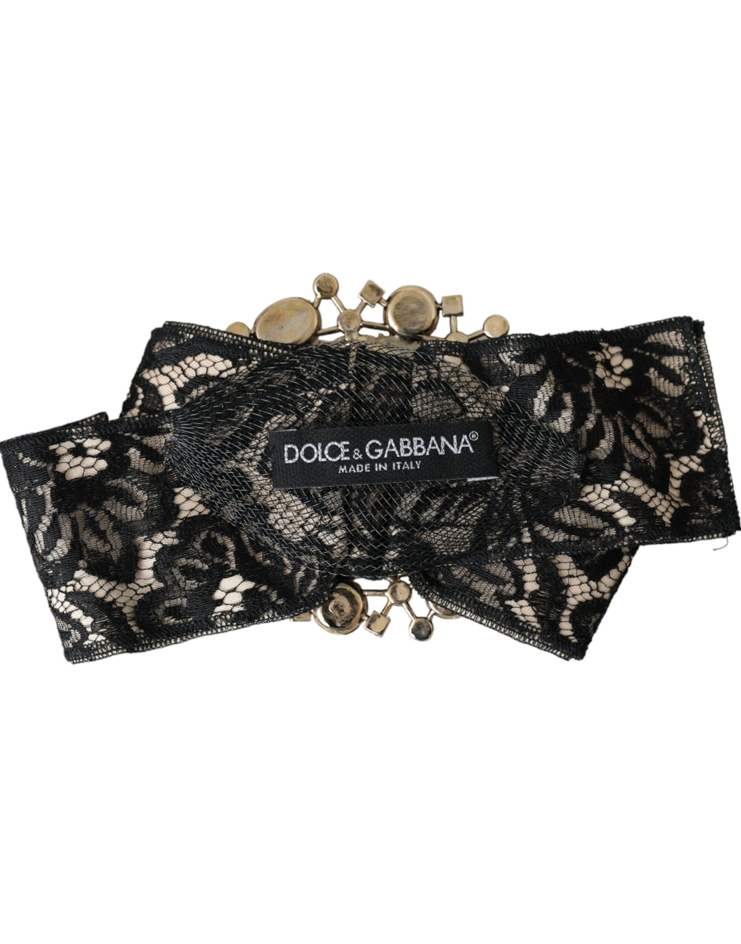Dolce & Gabbana Black Lace Crystal Handmade Brooch Hair Pin Curated Luxury Accessories by Orvyn