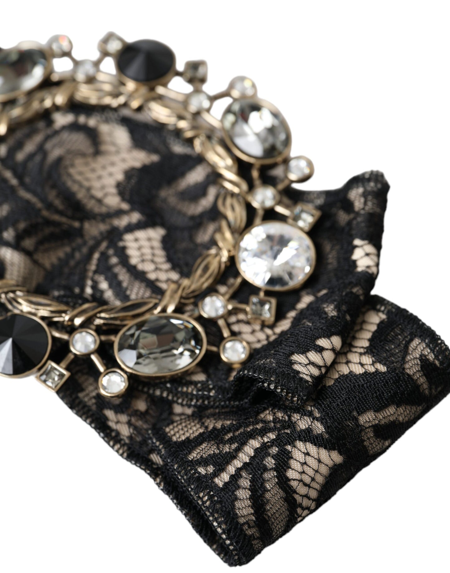 Dolce & Gabbana Black Lace Crystal Handmade Brooch Hair Pin Curated Luxury Accessories by Orvyn