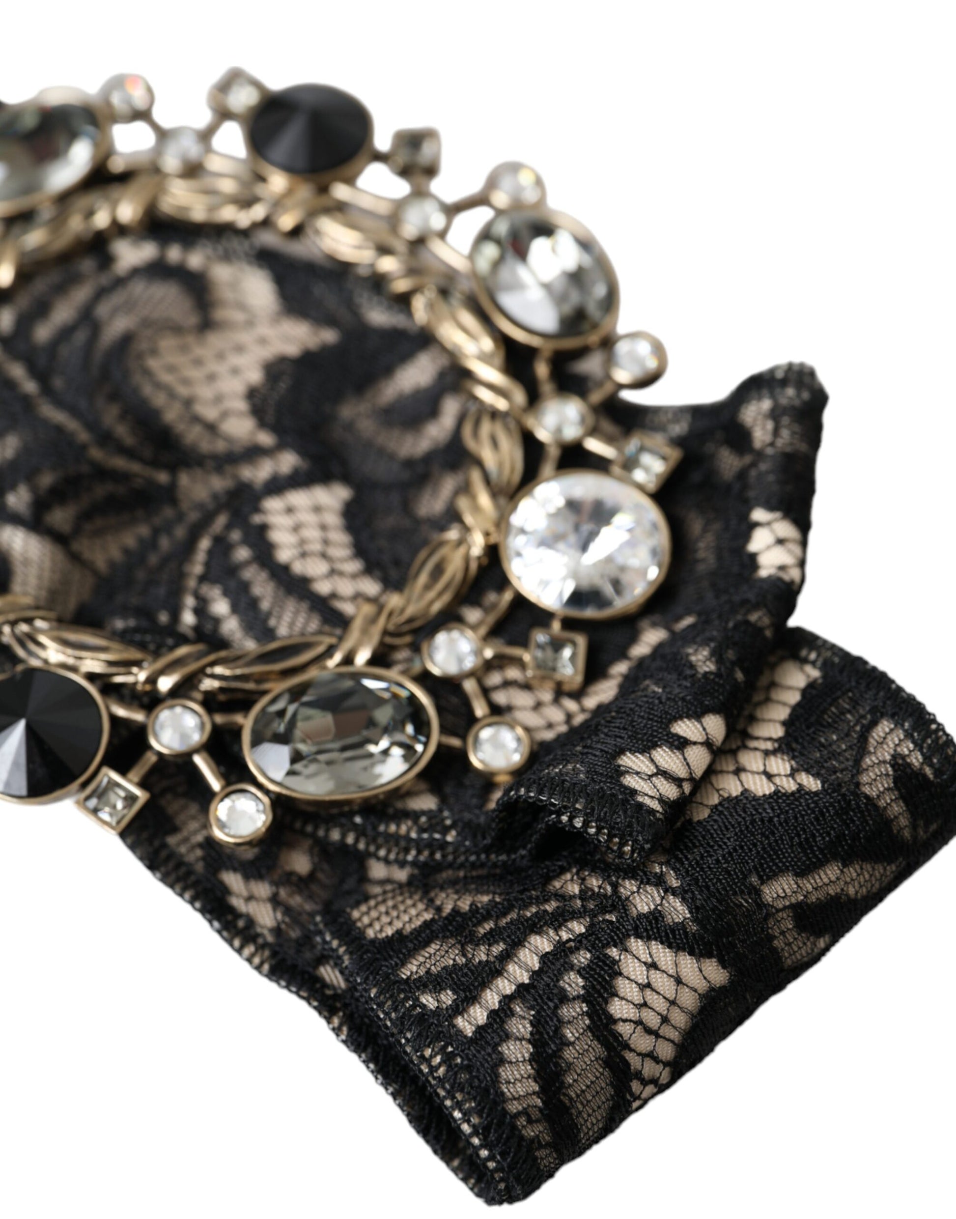 Dolce & Gabbana Black Lace Crystal Handmade Brooch Hair Pin Curated Luxury Accessories by Orvyn