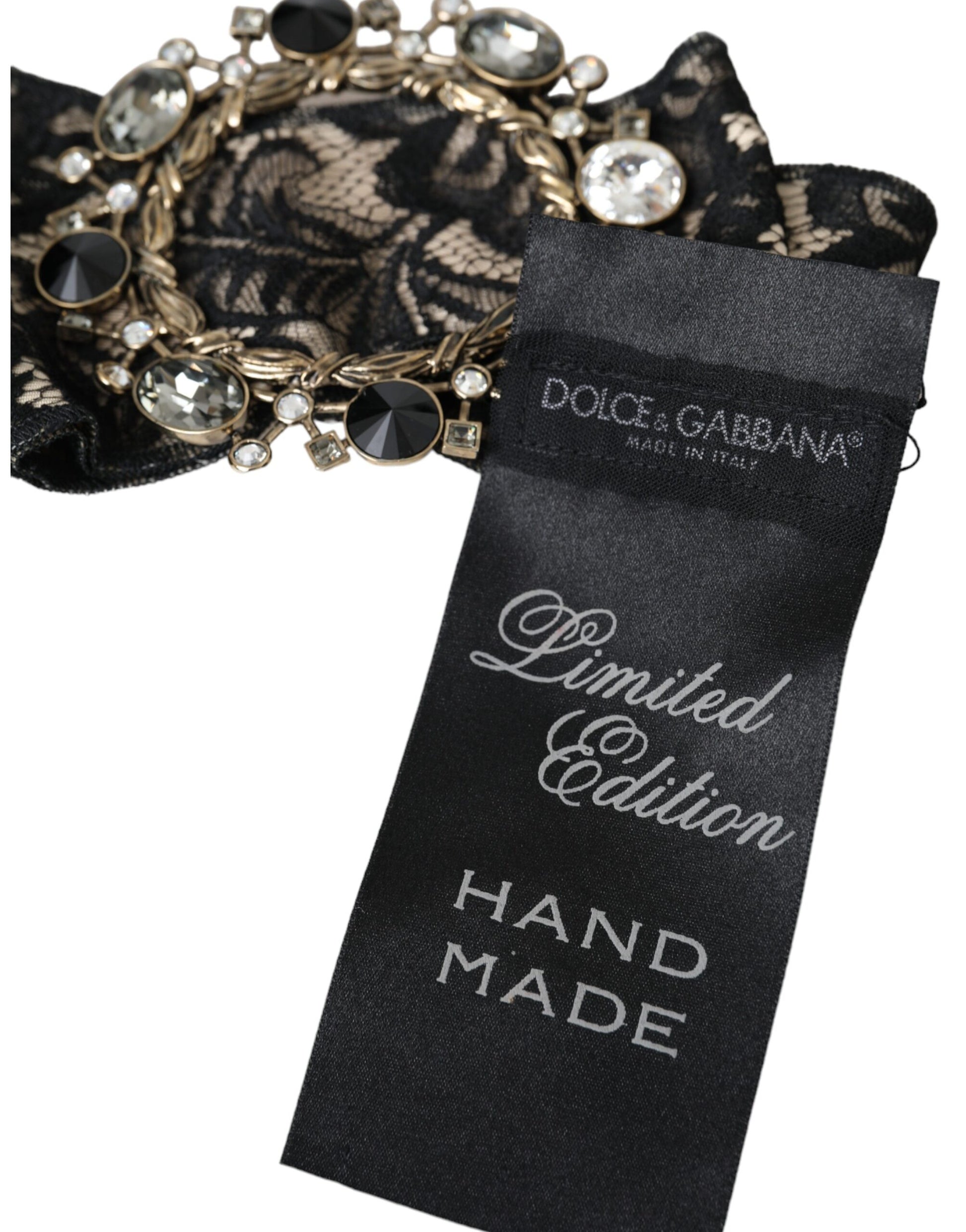 Dolce & Gabbana Black Lace Crystal Handmade Brooch Hair Pin Curated Luxury Accessories by Orvyn