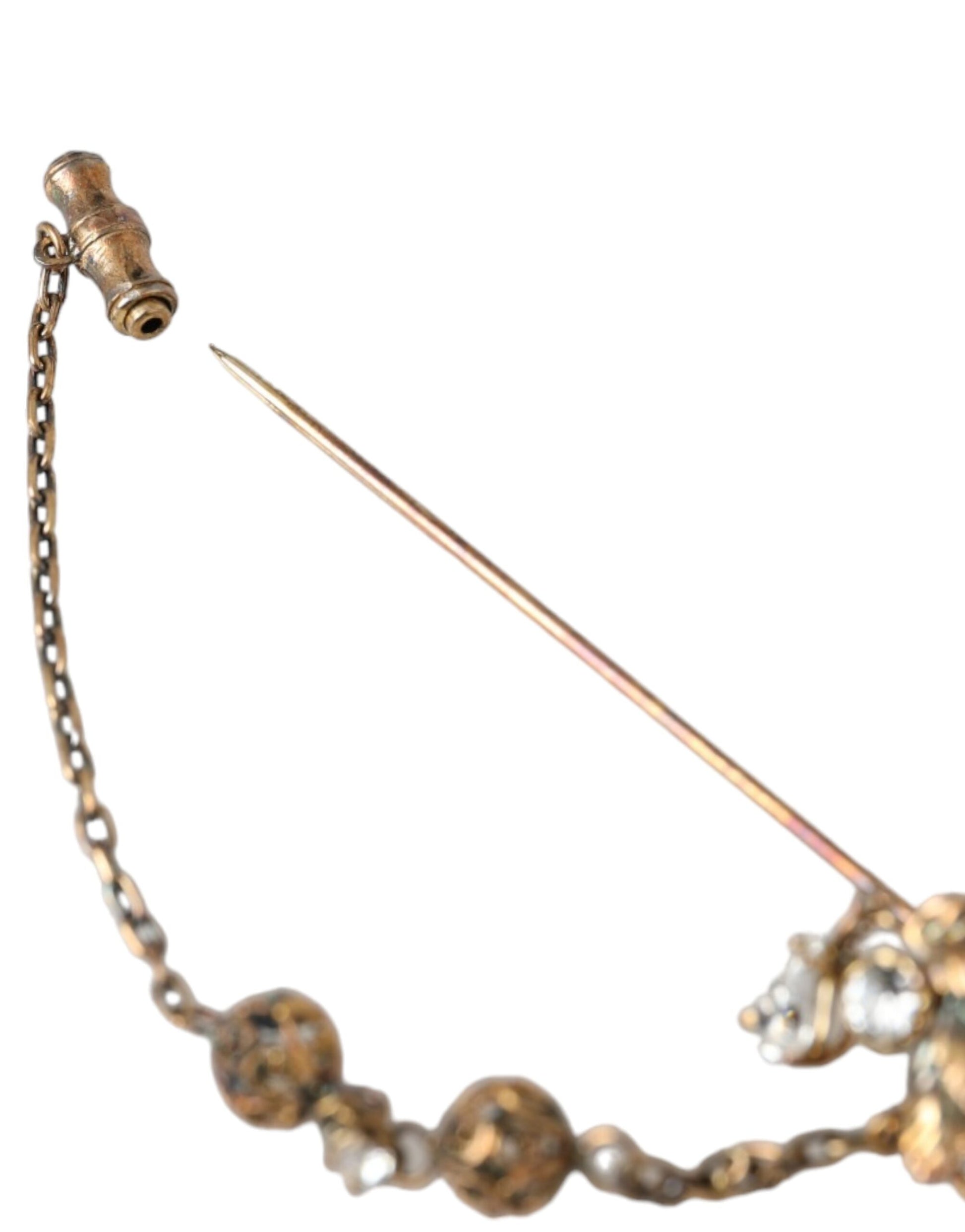Dolce & Gabbana Gold Brass Crystal Chain 925 Sterling Silver Pin Brooch Curated Luxury Accessories by Orvyn
