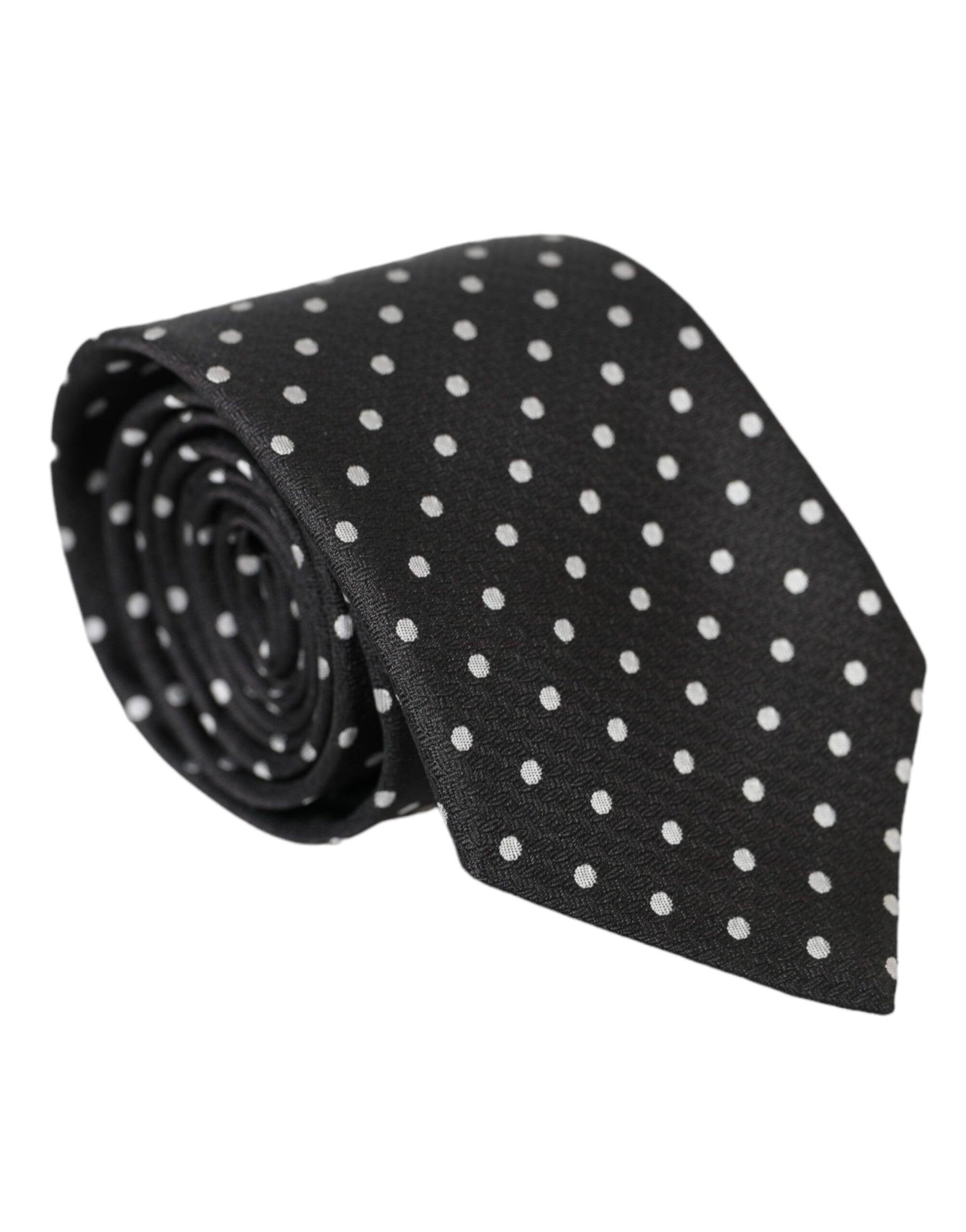 Dolce & Gabbana Black White Polka Dots 100% Silk Necktie Face Mask Curated Luxury Accessories by Orvyn