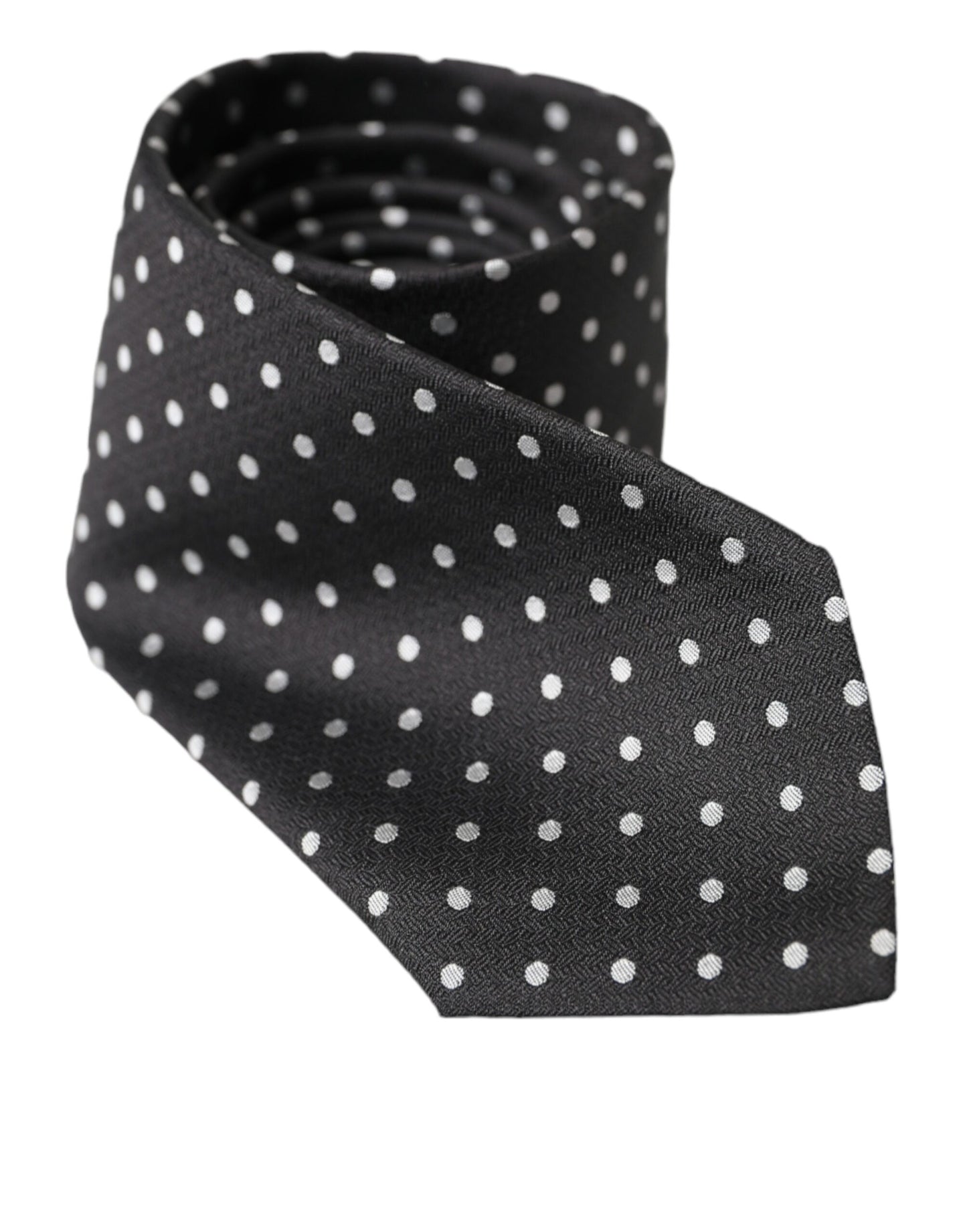 Dolce & Gabbana Black White Polka Dots 100% Silk Necktie Face Mask Curated Luxury Accessories by Orvyn