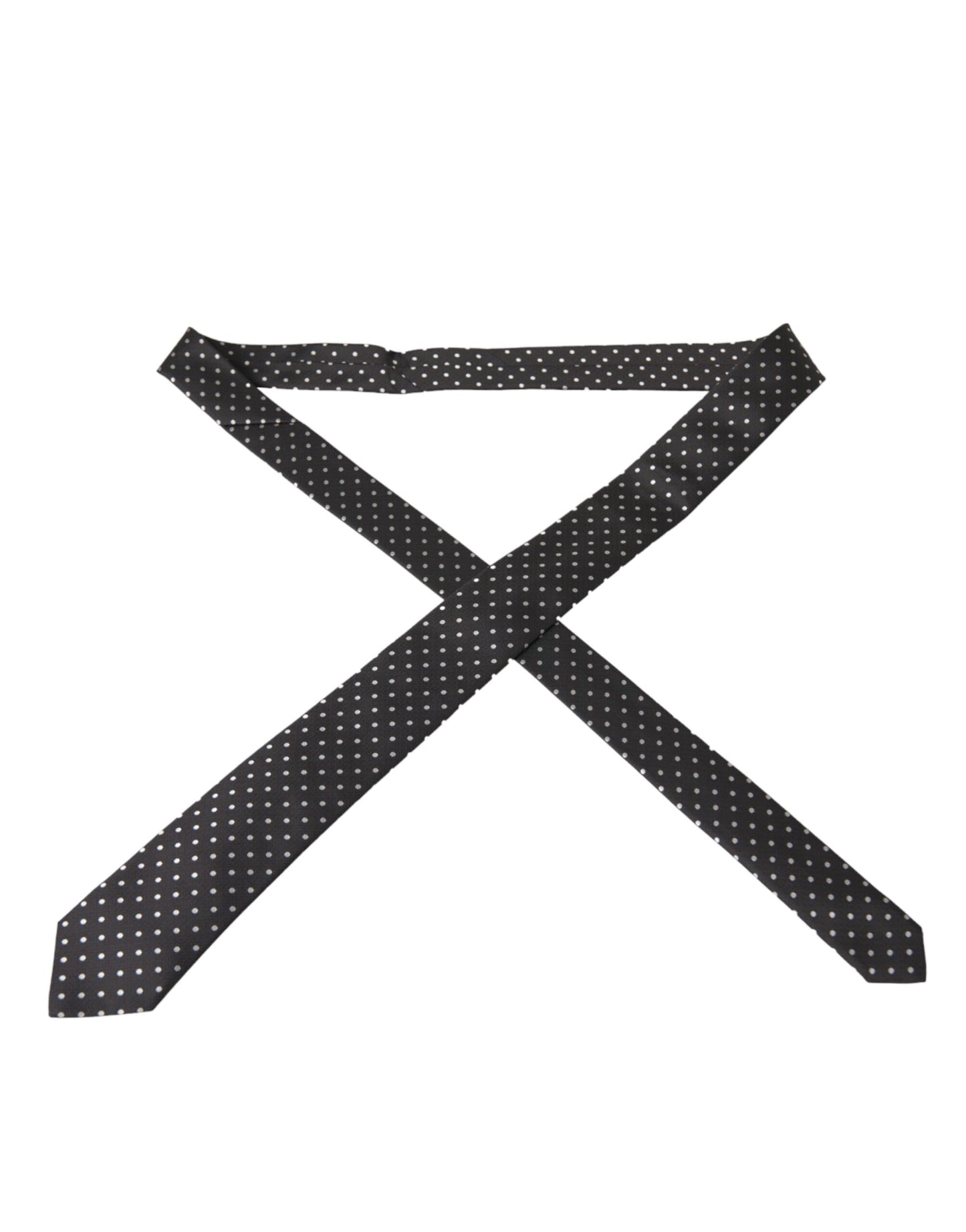 Dolce & Gabbana Black White Polka Dots 100% Silk Necktie Face Mask Curated Luxury Accessories by Orvyn