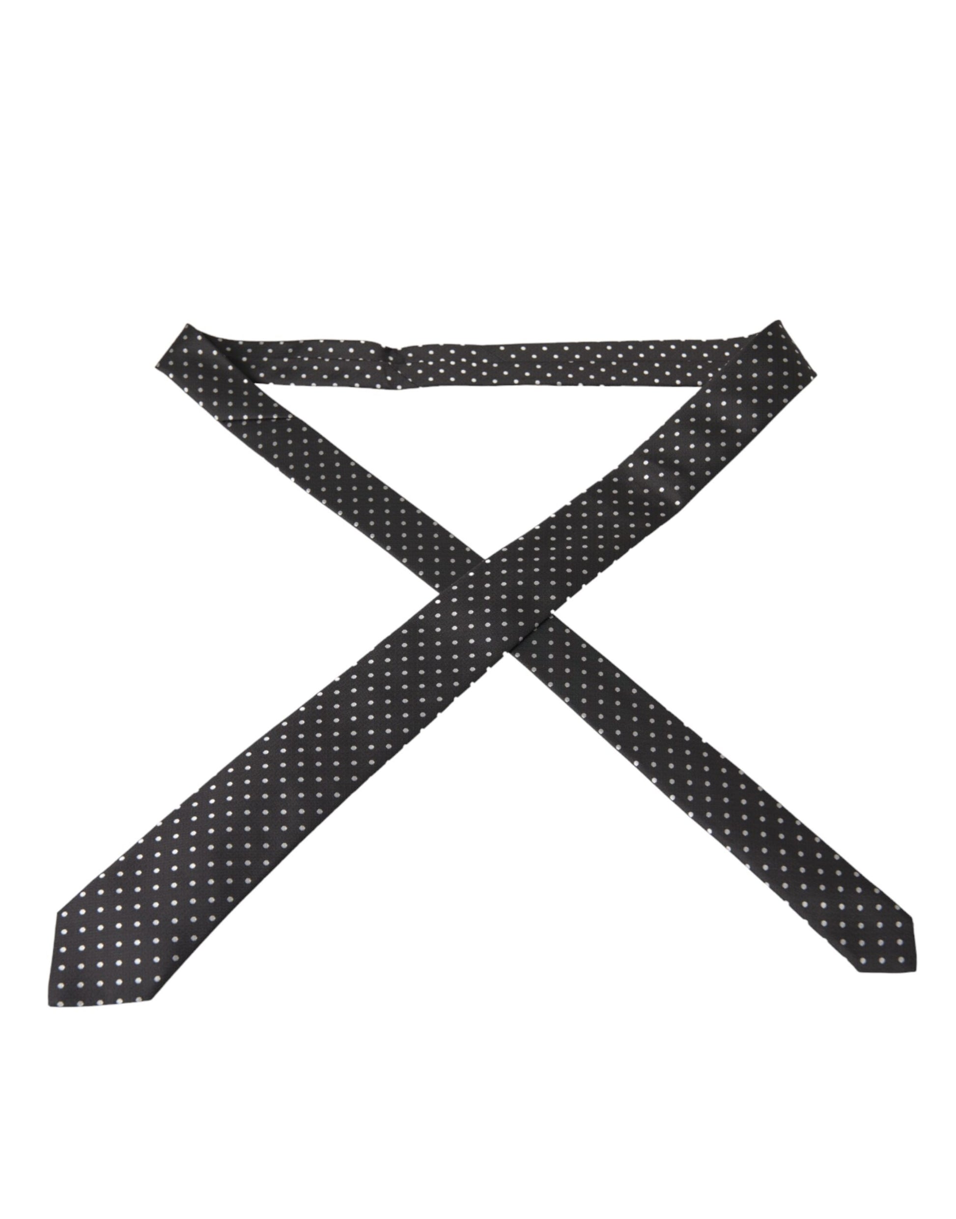 Dolce & Gabbana Black White Polka Dots 100% Silk Necktie Face Mask Curated Luxury Accessories by Orvyn