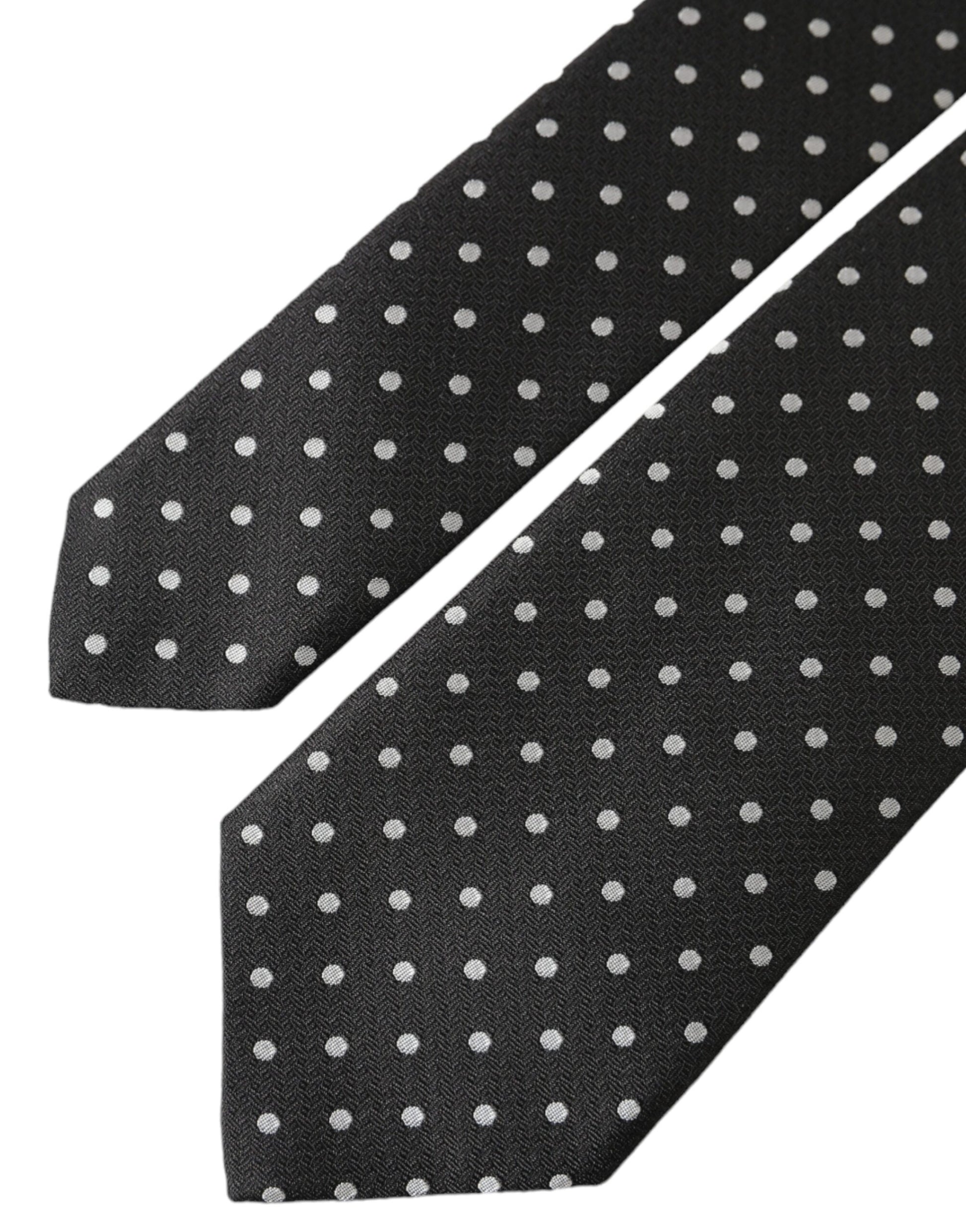 Dolce & Gabbana Black White Polka Dots 100% Silk Necktie Face Mask Curated Luxury Accessories by Orvyn