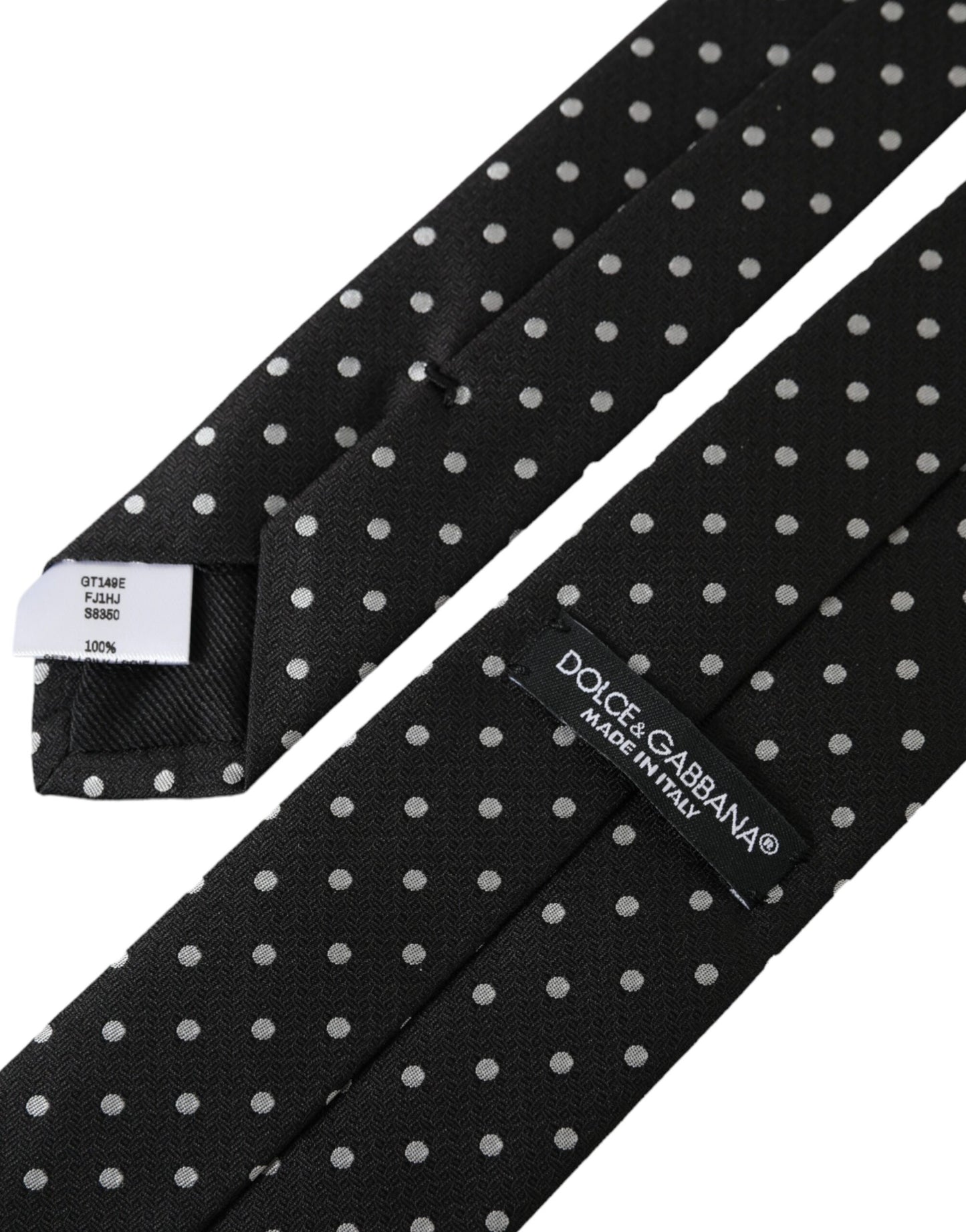 Dolce & Gabbana Black White Polka Dots 100% Silk Necktie Face Mask Curated Luxury Accessories by Orvyn