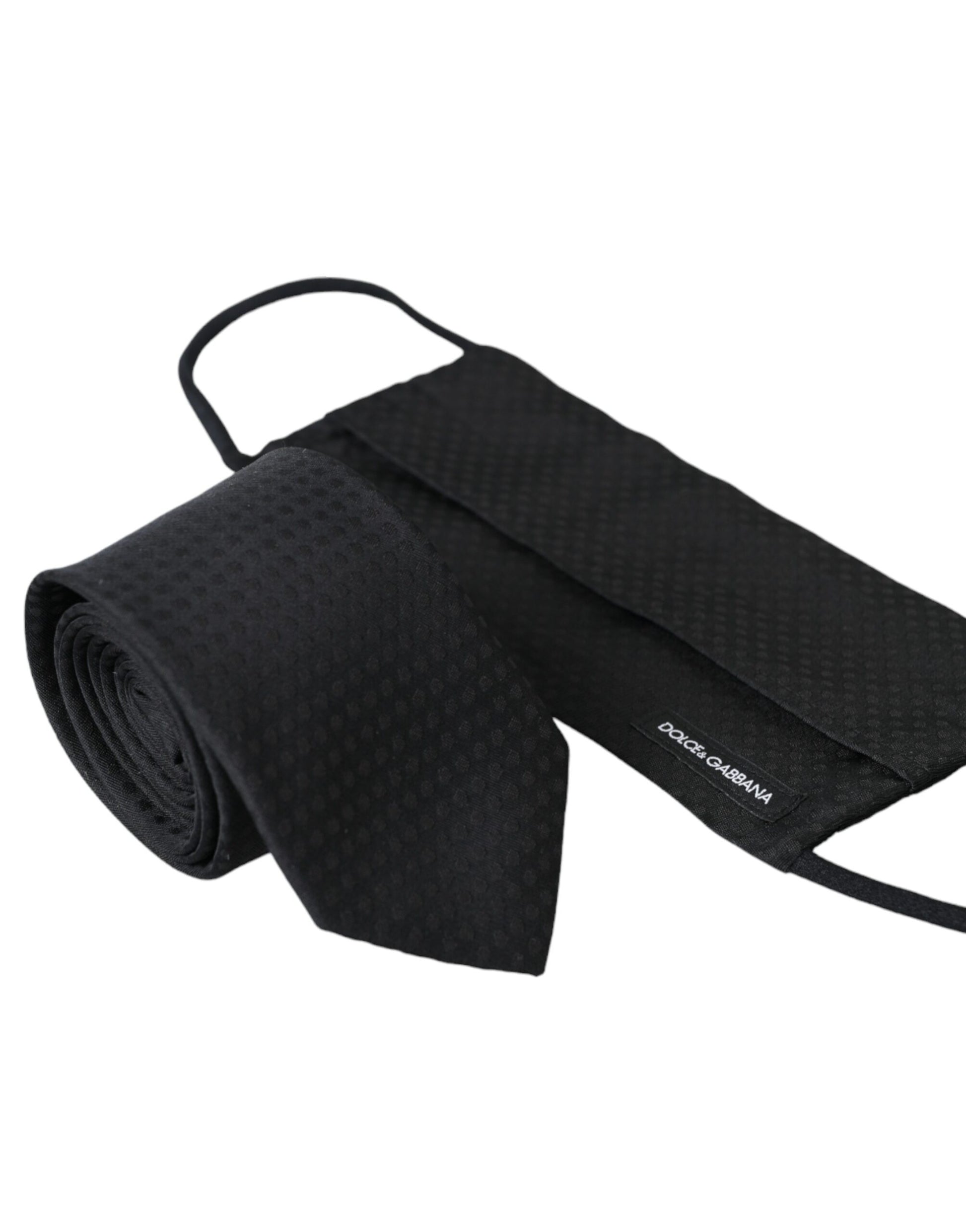 Dolce & Gabbana Black 100% Silk Adjustable Necktie Face Mask Curated Luxury Accessories by Orvyn