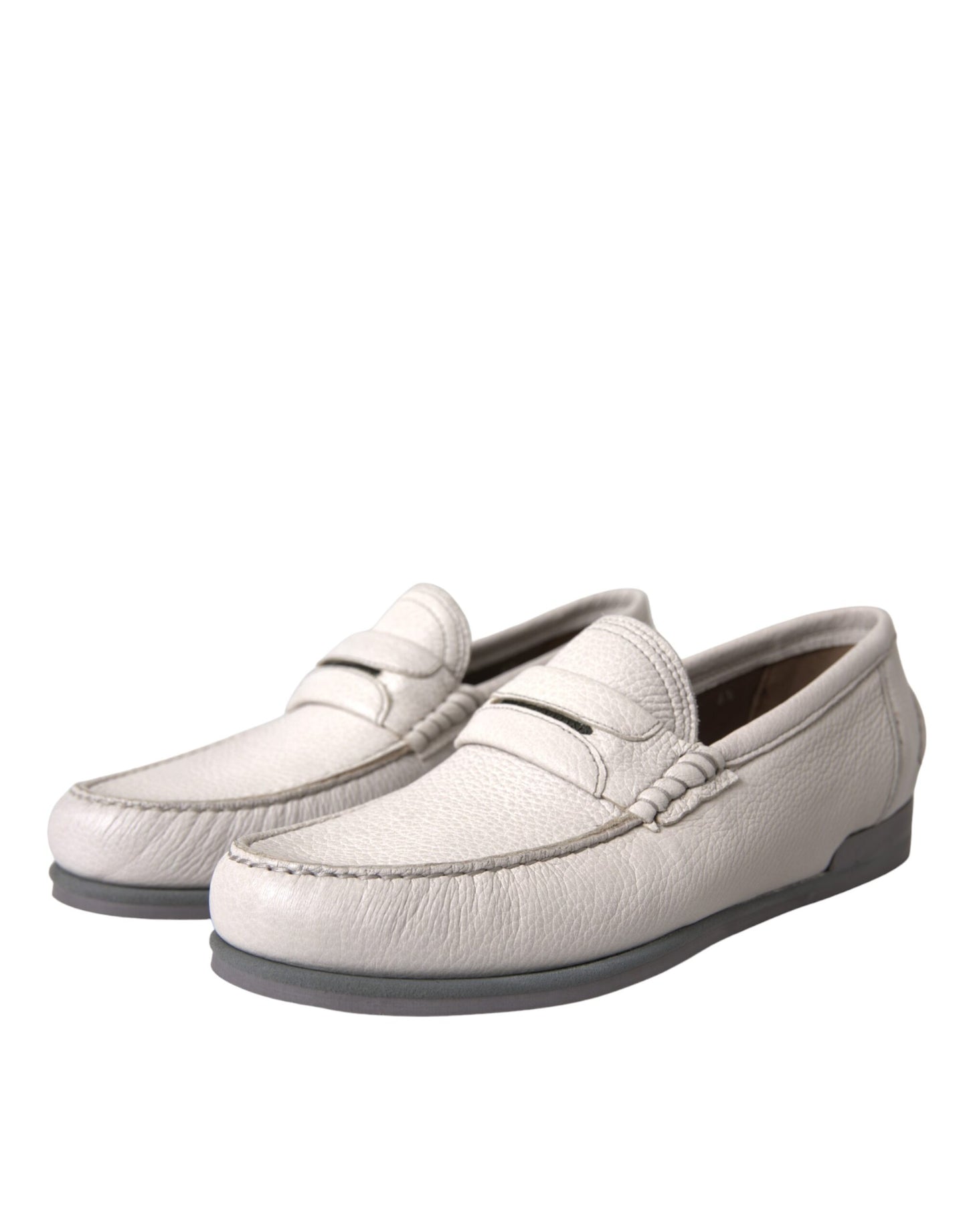 Dolce & Gabbana White Gray Leather Slip Mocassin Shoes Loafer Curated Luxury Accessories by Orvyn