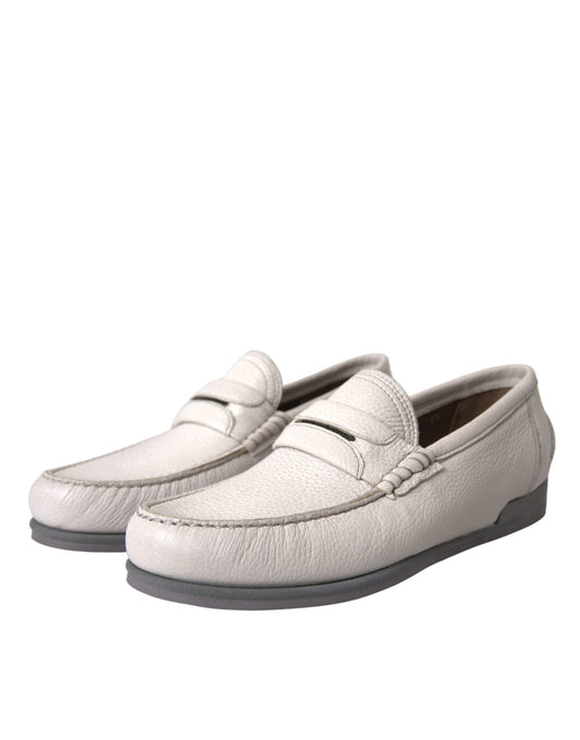 Dolce & Gabbana White Gray Leather Slip Mocassin Shoes Loafer Curated Luxury Accessories by Orvyn