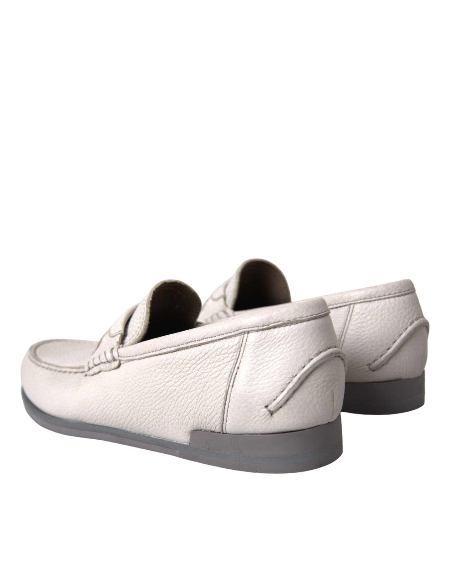 Dolce & Gabbana White Gray Leather Slip Mocassin Shoes Loafer Curated Luxury Accessories by Orvyn