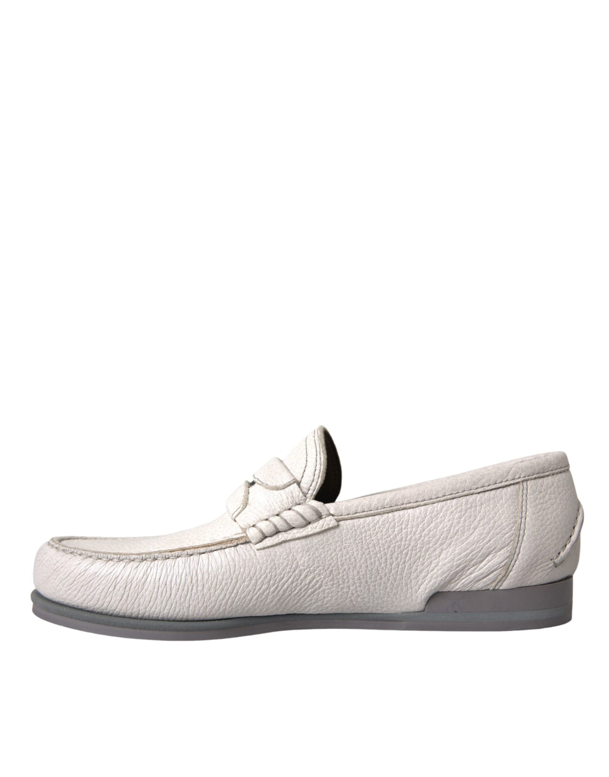 Dolce & Gabbana White Gray Leather Slip Mocassin Shoes Loafer Curated Luxury Accessories by Orvyn