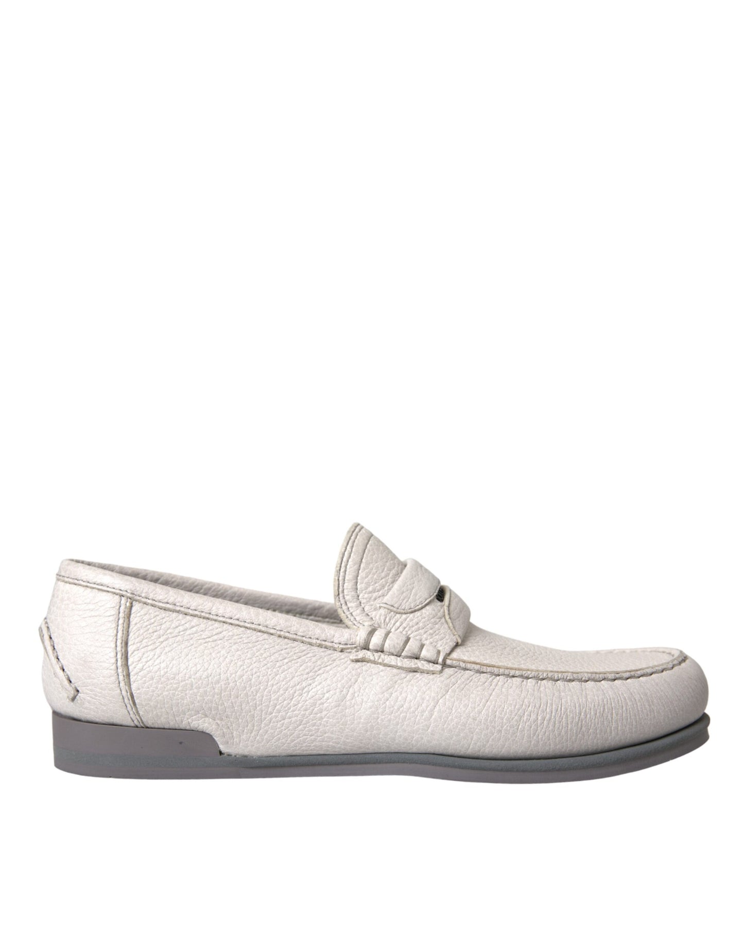 Dolce & Gabbana White Gray Leather Slip Mocassin Shoes Loafer Curated Luxury Accessories by Orvyn