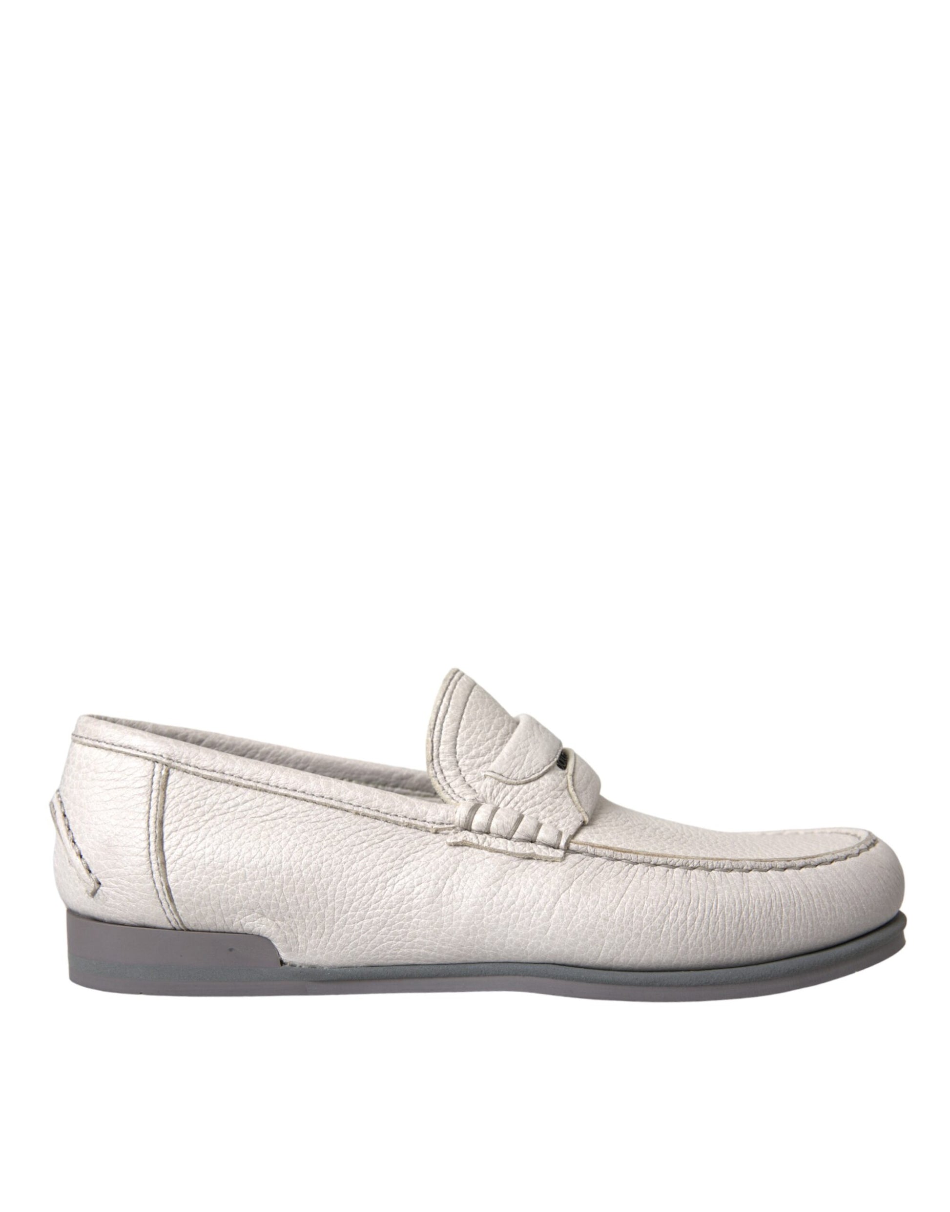 Dolce & Gabbana White Gray Leather Slip Mocassin Shoes Loafer Curated Luxury Accessories by Orvyn