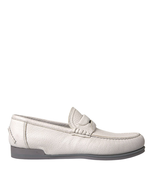 Dolce & Gabbana White Gray Leather Slip Mocassin Shoes Loafer Curated Luxury Accessories by Orvyn