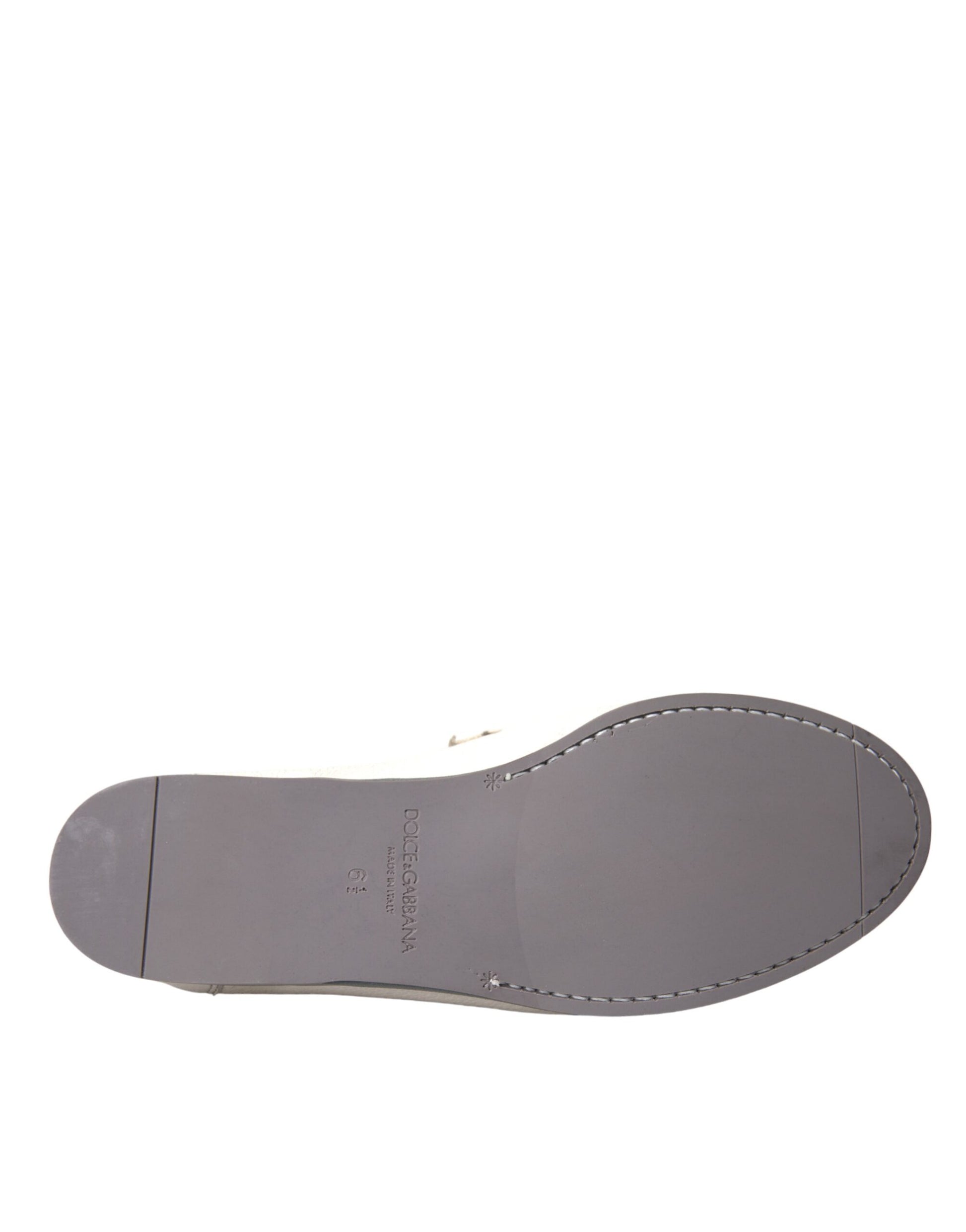 Dolce & Gabbana White Gray Leather Slip Mocassin Shoes Loafer Curated Luxury Accessories by Orvyn