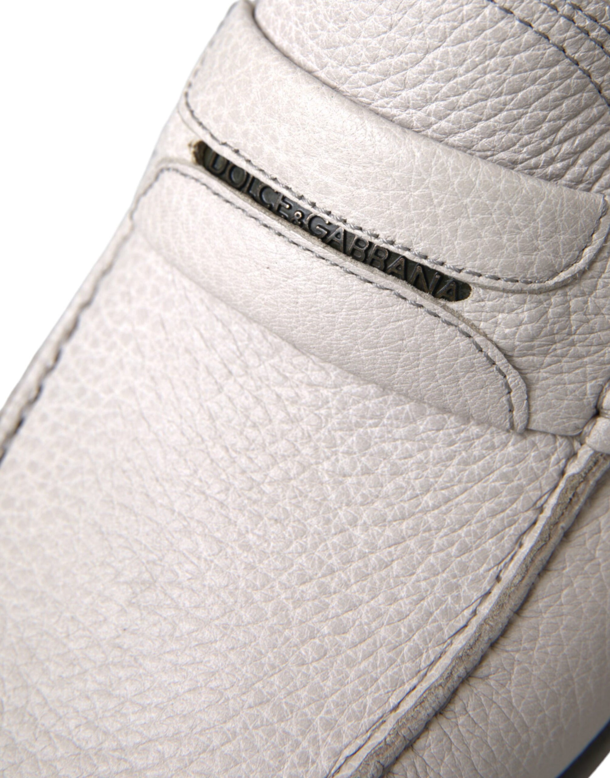 Dolce & Gabbana White Gray Leather Slip Mocassin Shoes Loafer Curated Luxury Accessories by Orvyn
