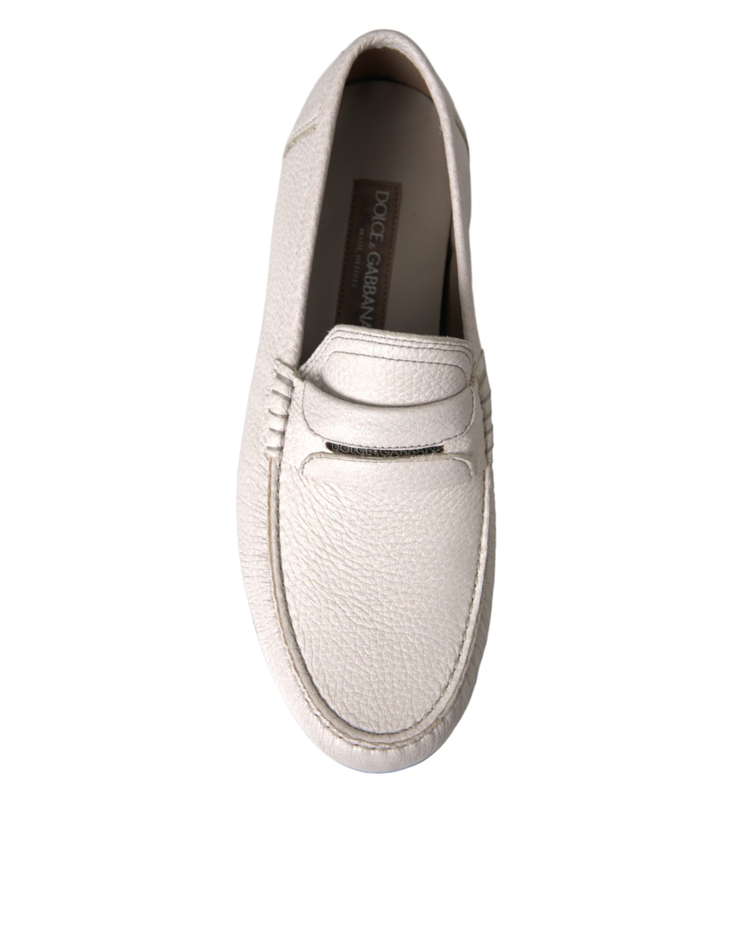 Dolce & Gabbana White Gray Leather Slip Mocassin Shoes Loafer Curated Luxury Accessories by Orvyn