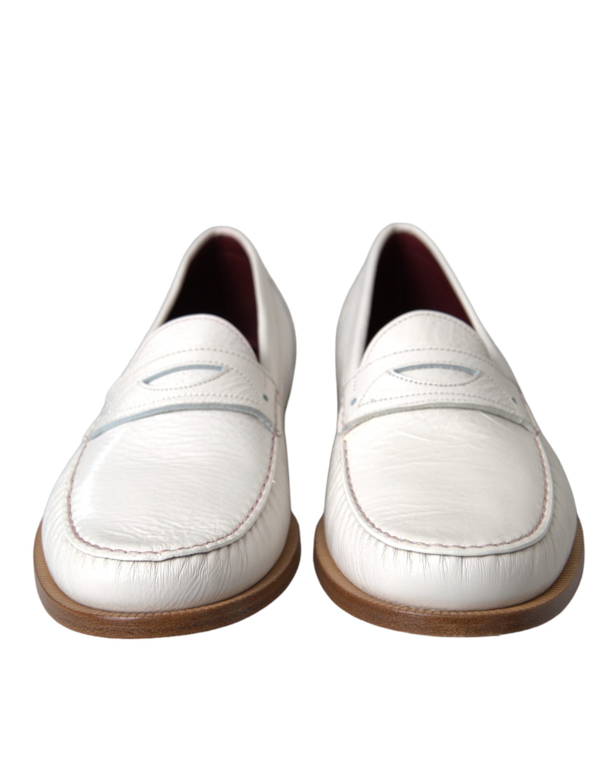 Dolce & Gabbana White Leather Slip On Mocassin Loafers Shoes Curated Luxury Accessories by Orvyn