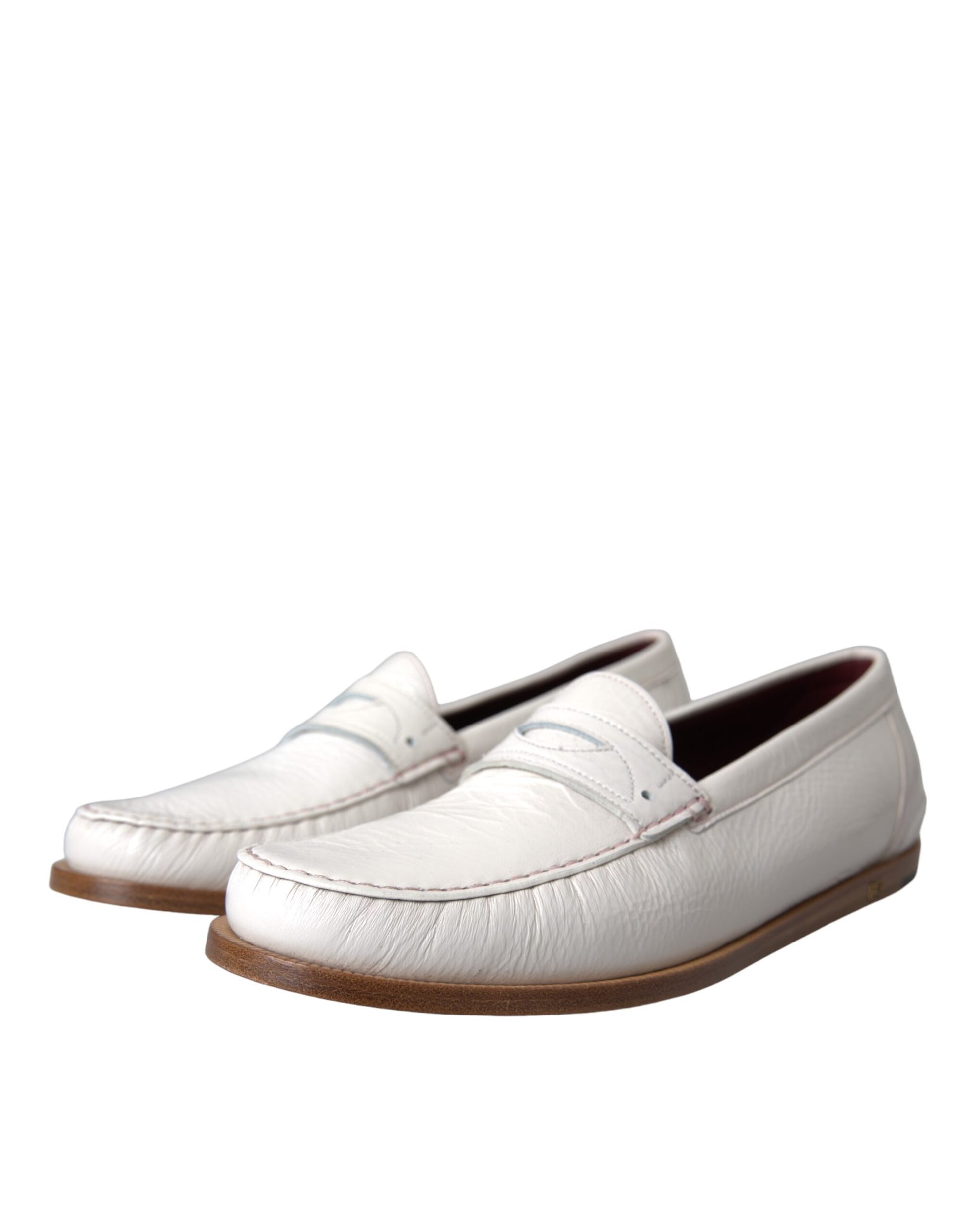 Dolce & Gabbana White Leather Slip On Mocassin Loafers Shoes Curated Luxury Accessories by Orvyn