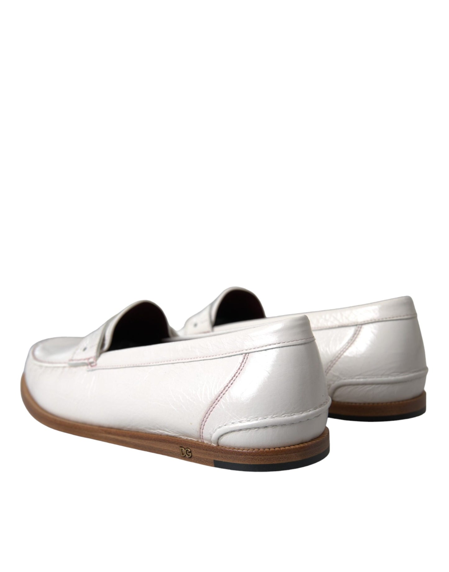 Dolce & Gabbana White Leather Slip On Mocassin Loafers Shoes Curated Luxury Accessories by Orvyn